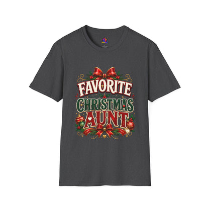 Favorite Christmas Aunt T-Shirt — Festive Holiday Auntie Tee with Bow & Holly