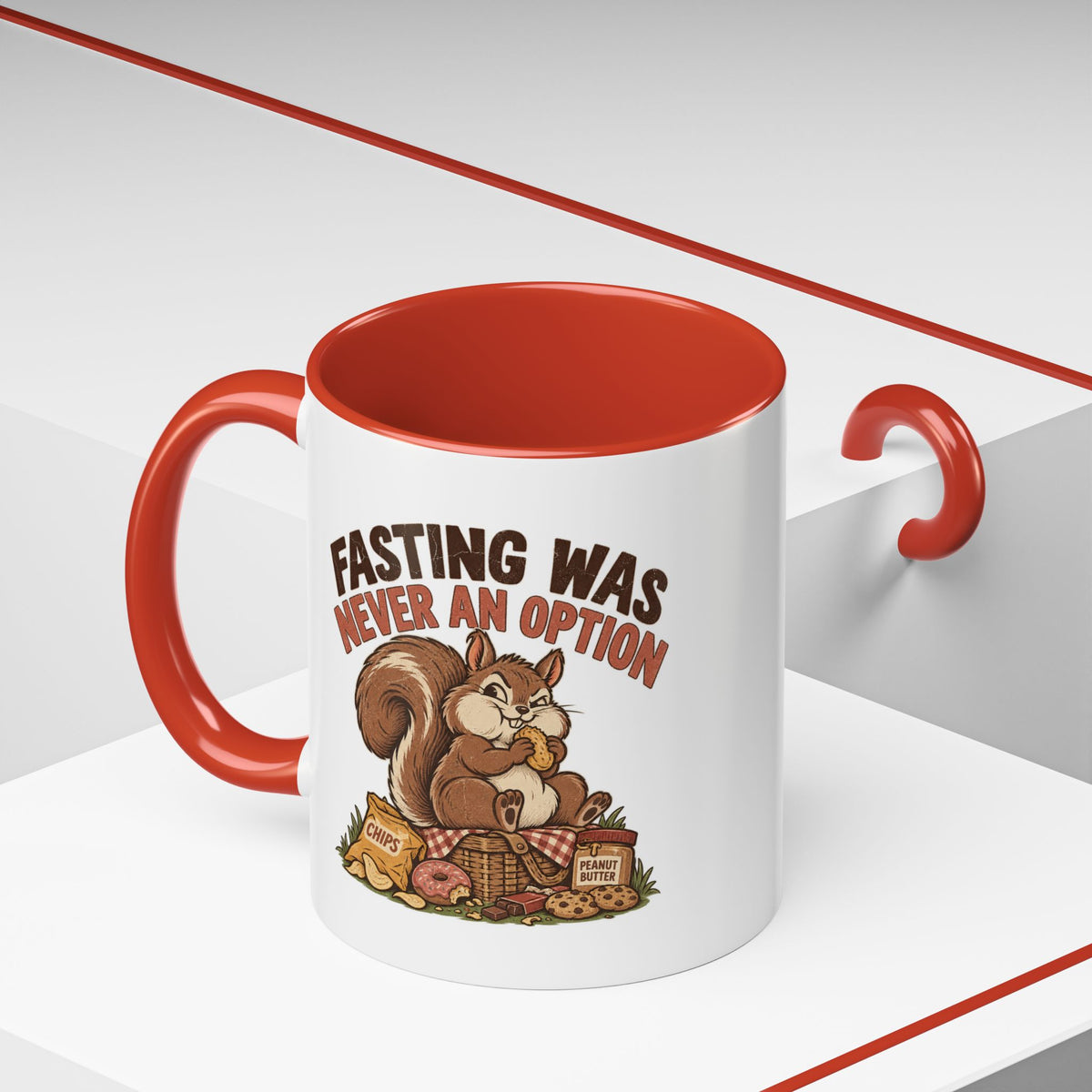 Funny And Witty "Fasting Was Never An Option" Accent Coffee Mug (11, 15oz)