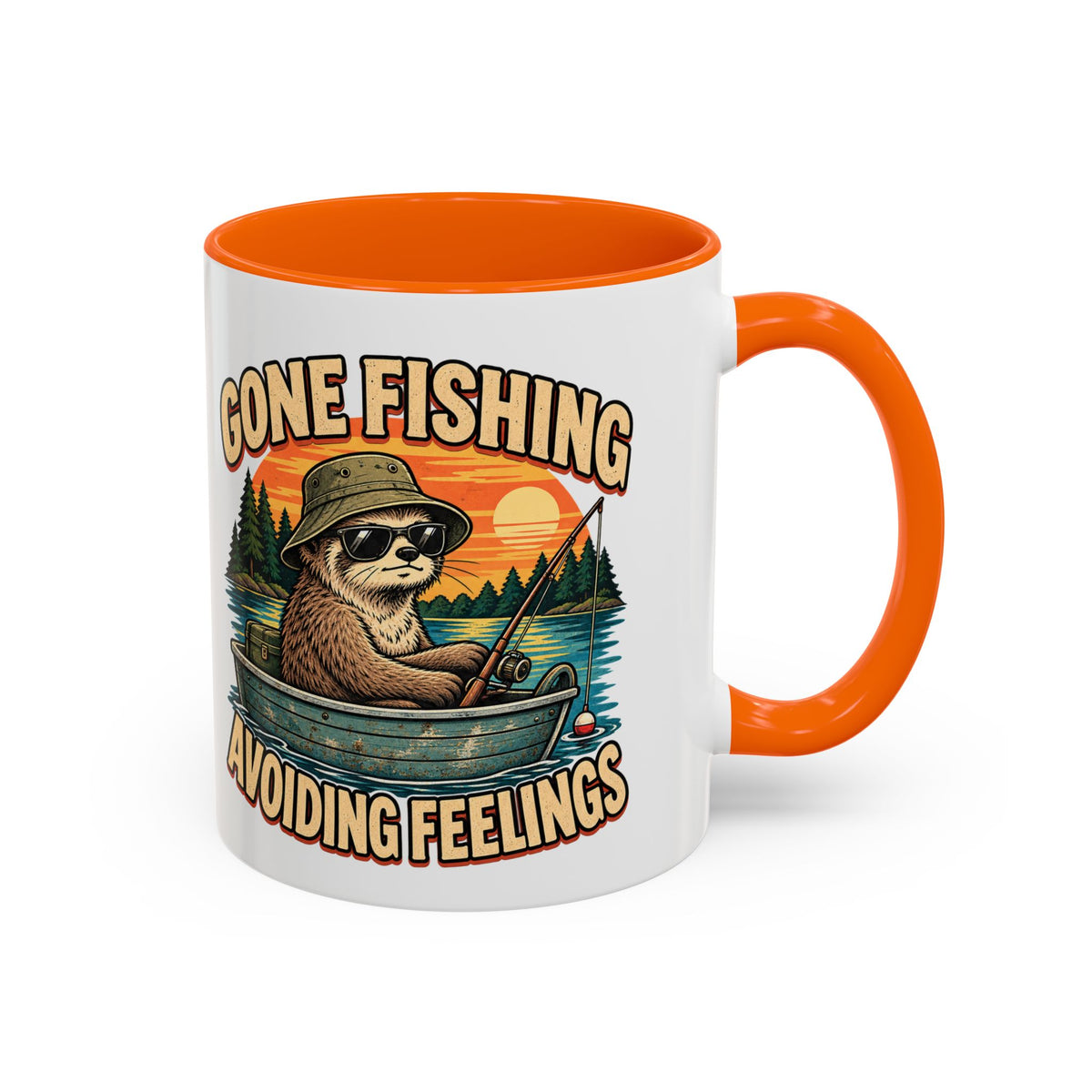 Funny And Witty "Gone Fishing Avoiding Feelings" Accent Coffee Mug (11, 15oz)