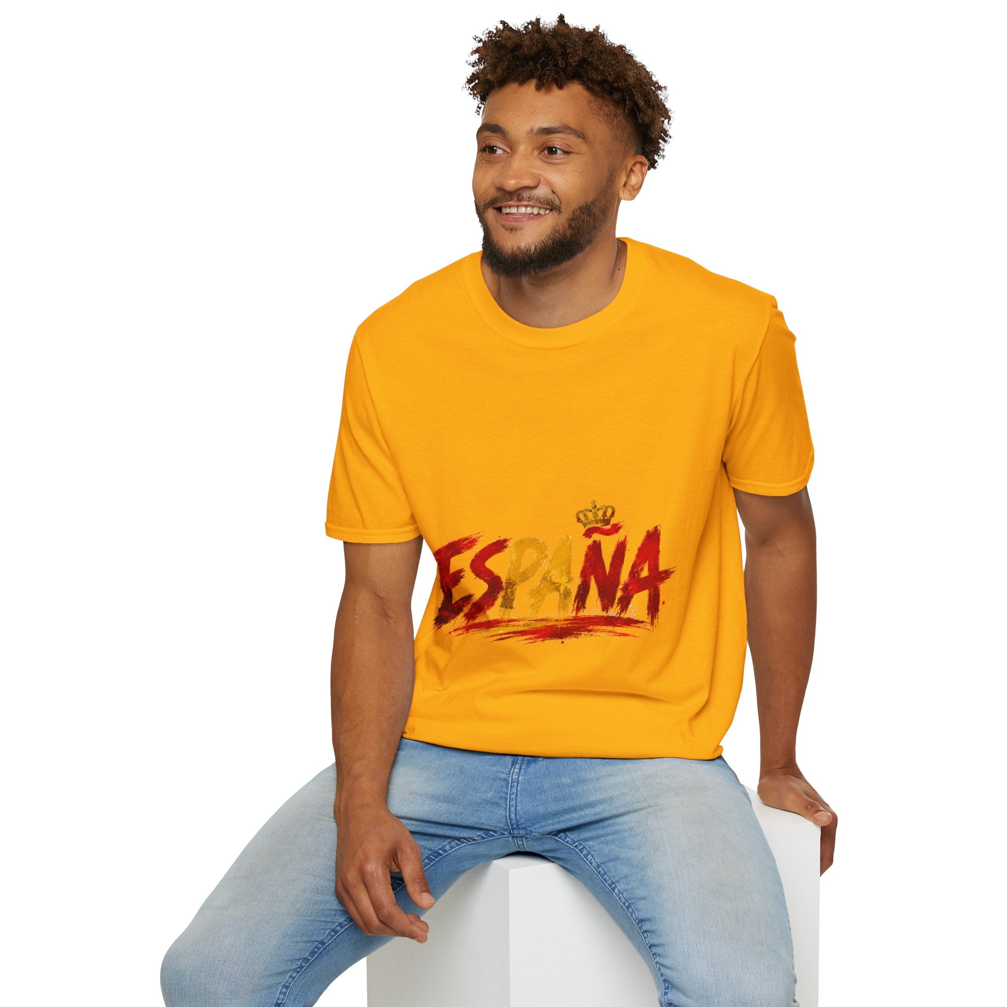 Spain  Graphic T-Shirt — Spanish Flag Brushstroke Design with Crown
