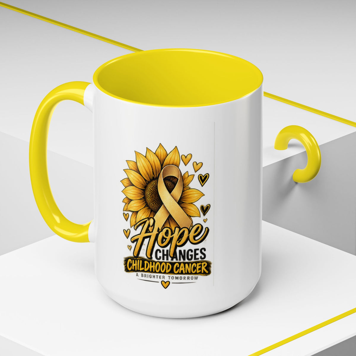 Hope Changes Childhood Cancer Mug – Gold Ribbon Sunflower Accent Coffee Cup (11/15oz)