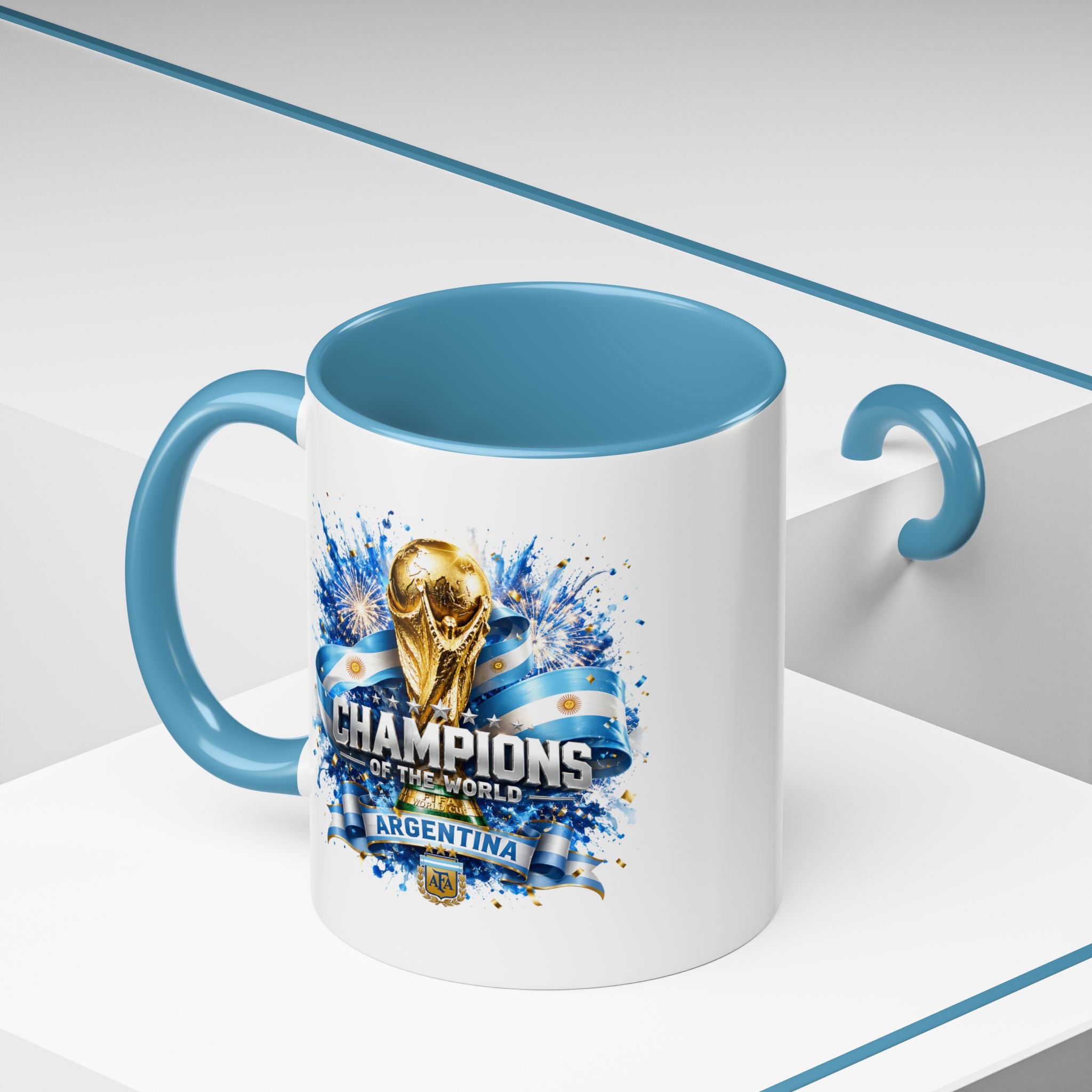 Argentina World Champions Coffee Mug — 'Champions of the World' Soccer Trophy Design