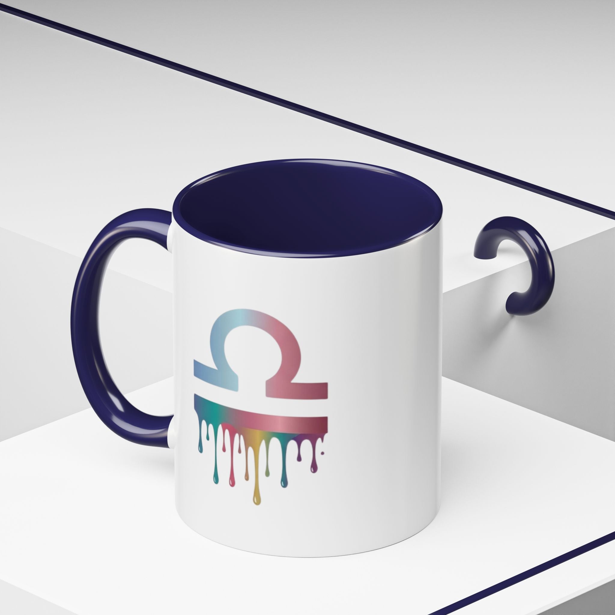 Libra Drip Accent Coffee Mug — Zodiac Symbol Rainbow Design