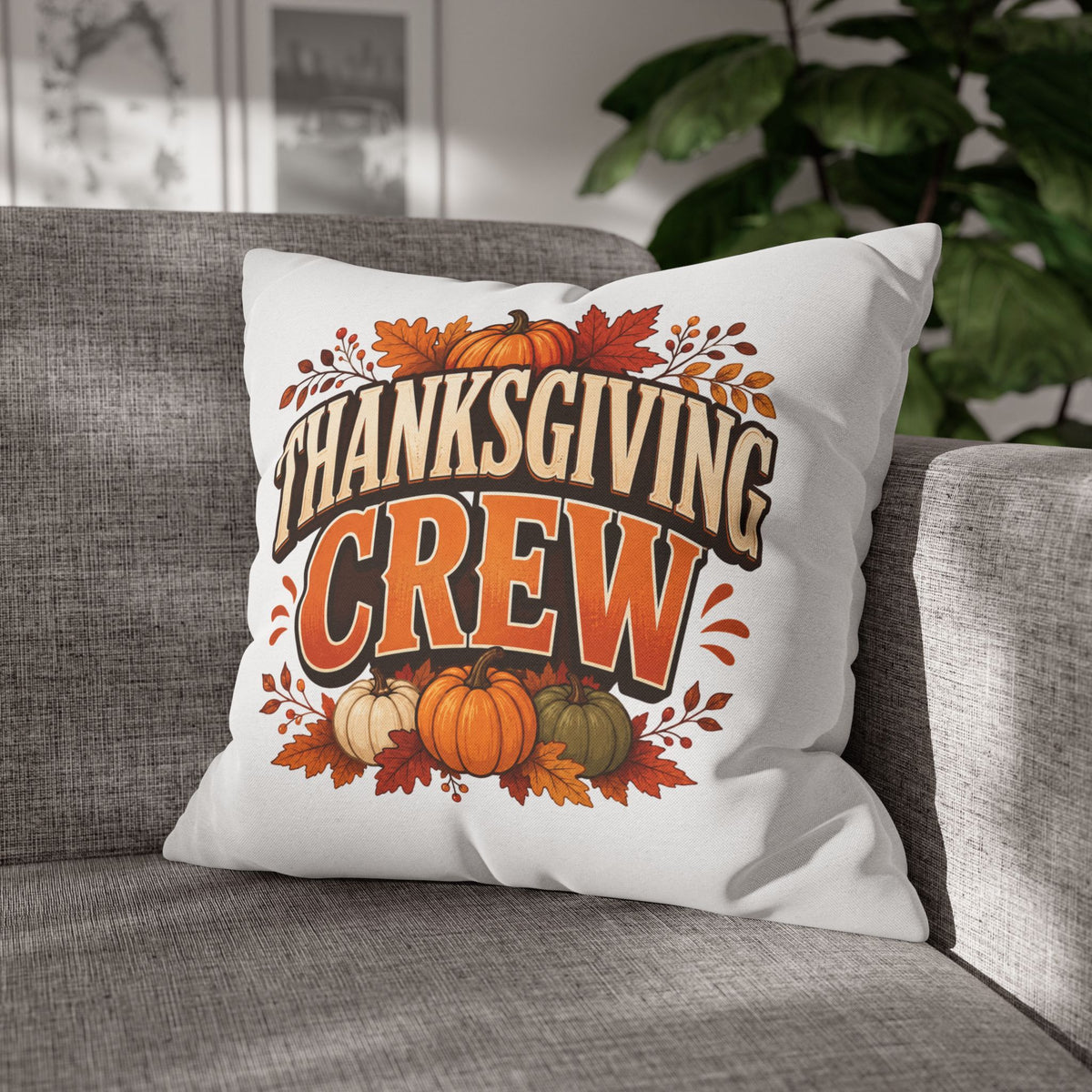 Thanksgiving Crew Decorative Pillow Cover — Fall Pumpkin Accent Pillowcase