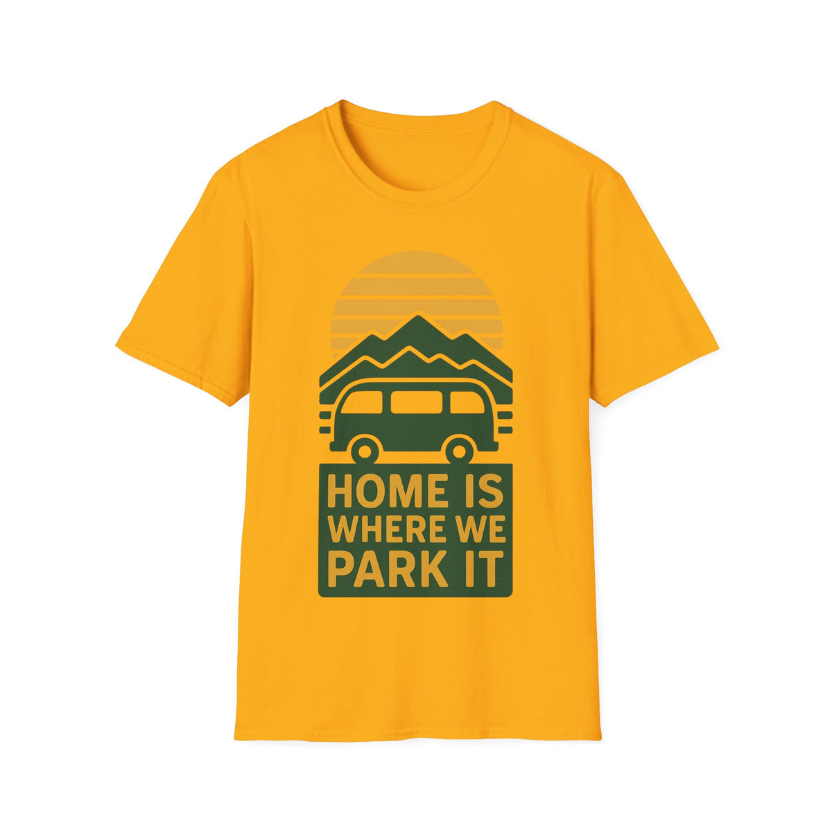 Camping T-Shirt — "Home Is Where We Park It" Retro Mountain Sunset Tee - Trending Now - September 2026