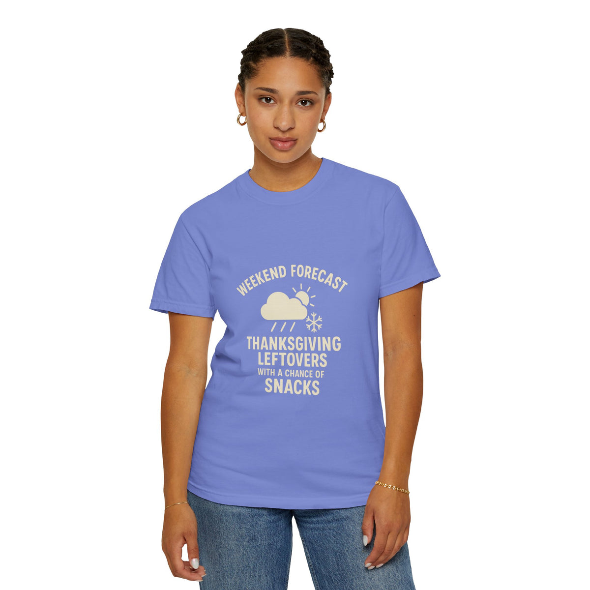 Thanksgiving Leftovers T-Shirt — “Weekend Forecast: Thanksgiving Leftovers with a Chance of Snacks” - Trending Now - October 2026