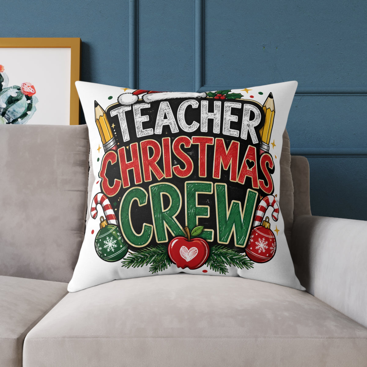 Teacher Christmas Crew Pillow — Holiday Classroom Decorative Throw Pillow