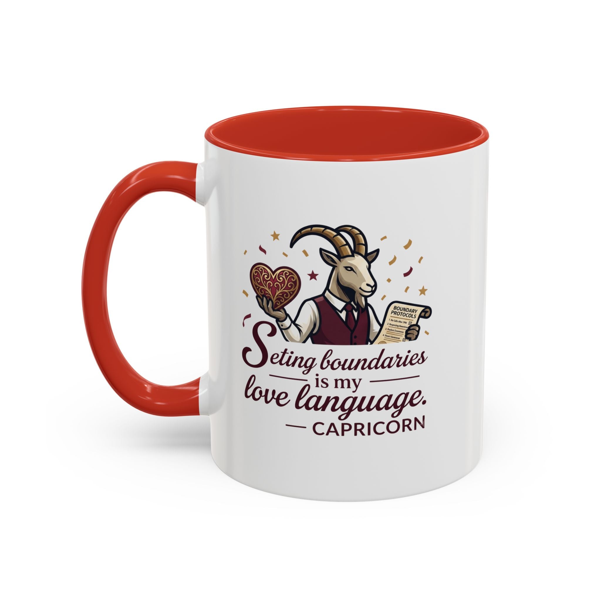 Capricorn Zodiac Coffee Mug — "Setting Boundaries Is My Love Language" Accent Mug
