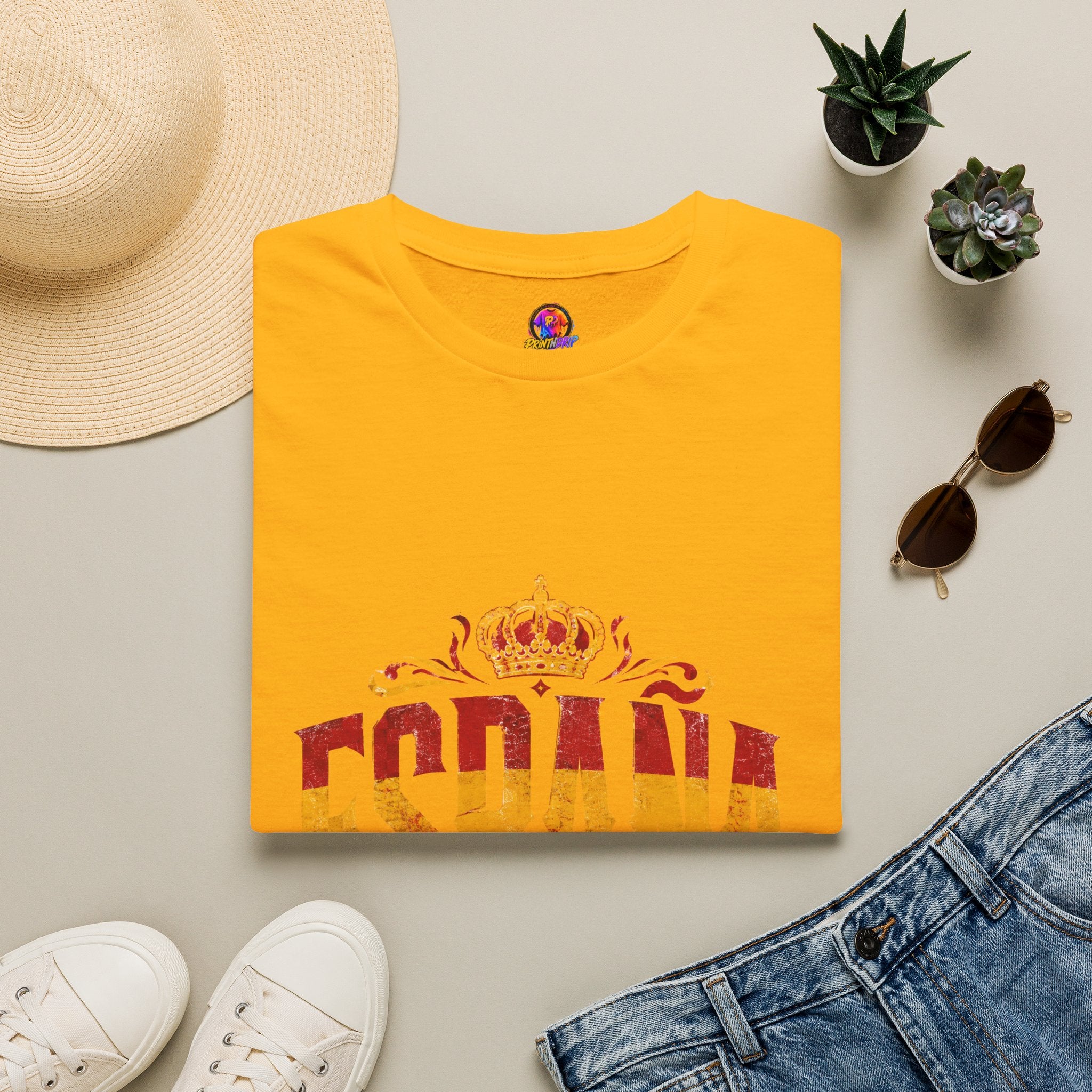 Spain Crown Graphic T-Shirt — Spanish Flag Vintage Crest Tee