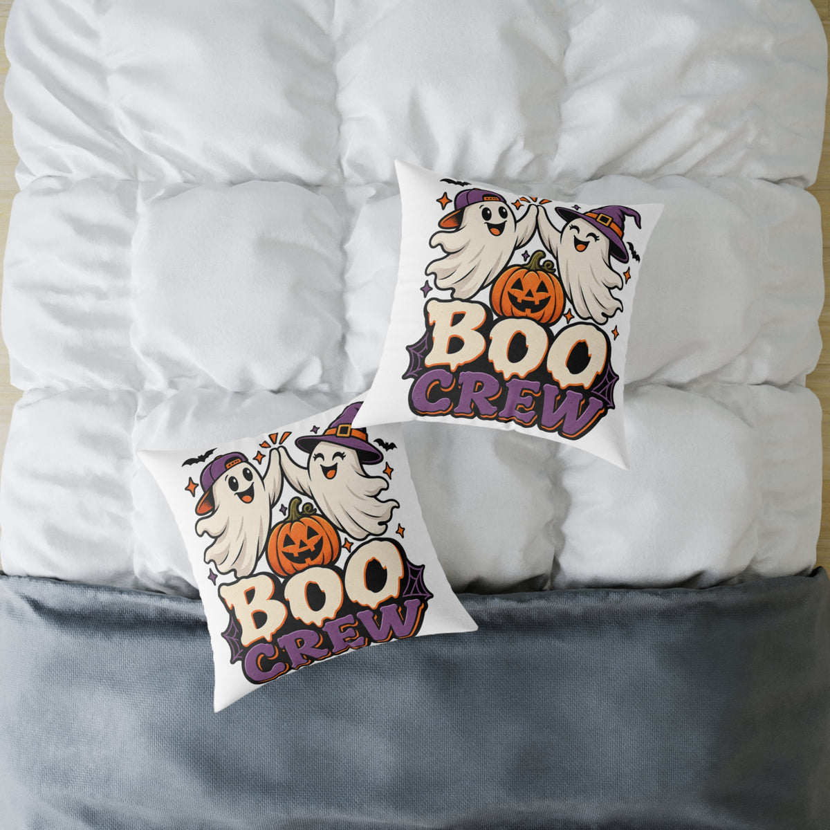 Halloween Boo Crew Pillow — Cute Ghosts & Pumpkin Square Throw Pillow