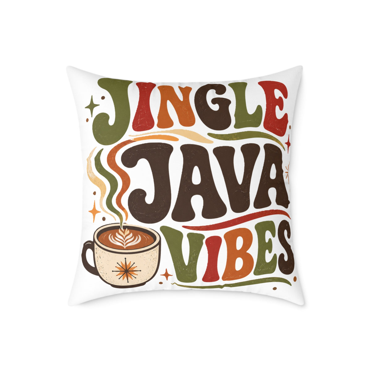 Christmas Square Pillow — "Jingle Java Vibes" Coffee Holiday Decorative Cushion
