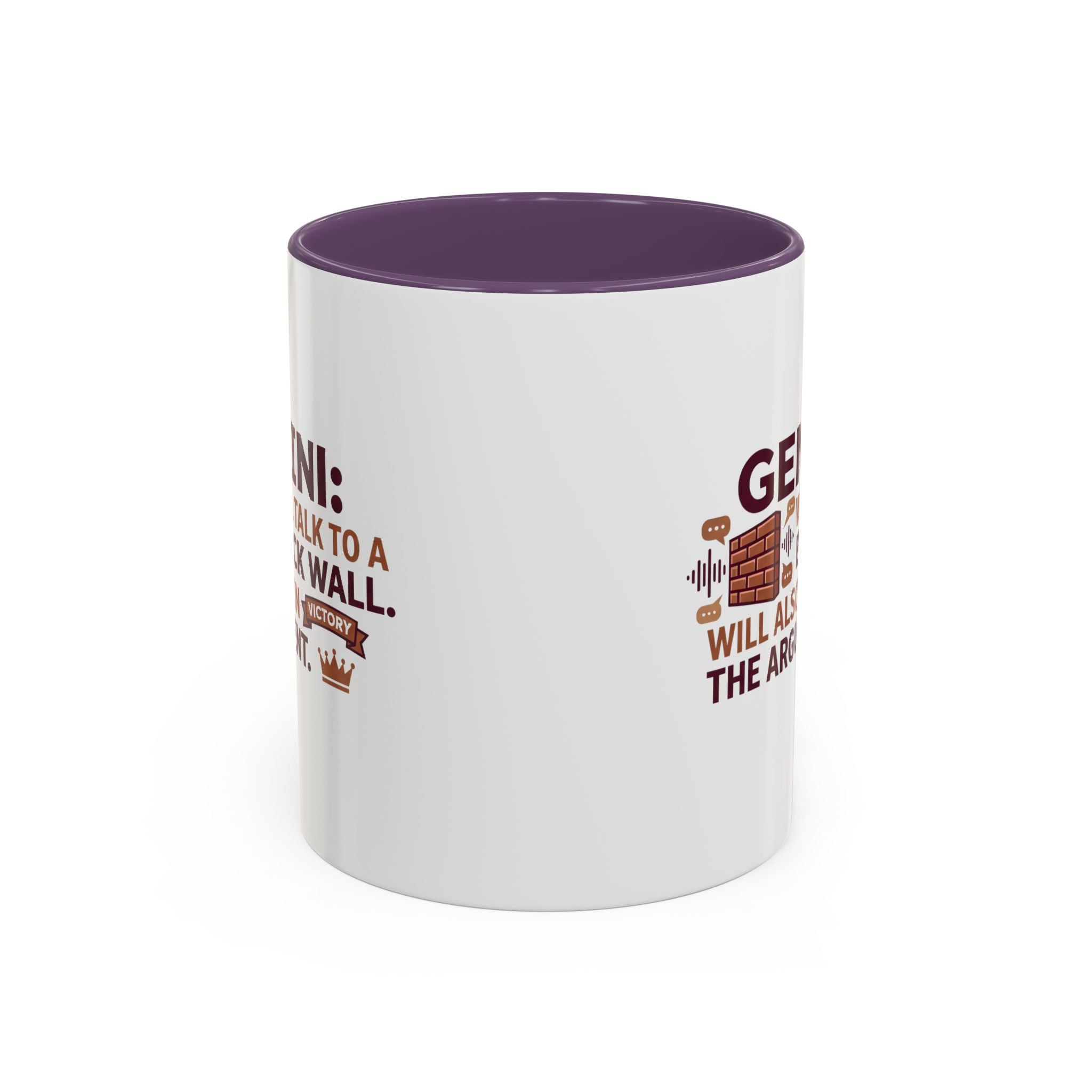 Gemini Coffee Mug — “Gemini: Will Talk to a Brick Wall, Will Also Win the Argument” Accent Mug