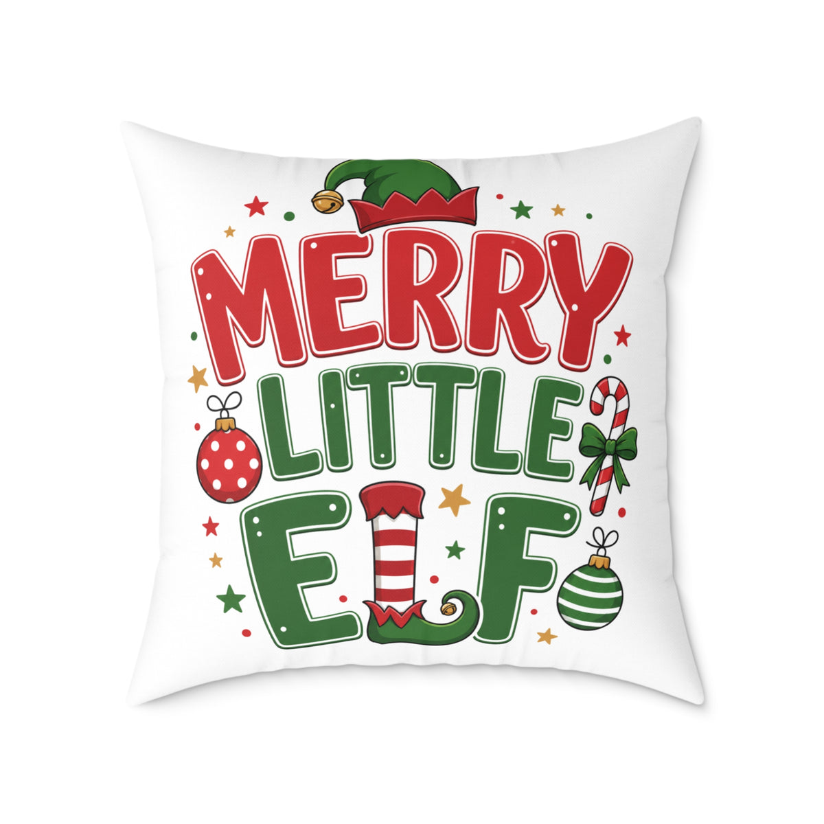 Christmas Merry Little Elf Square Pillow — Festive Christmas Holiday Decorative Cushion
