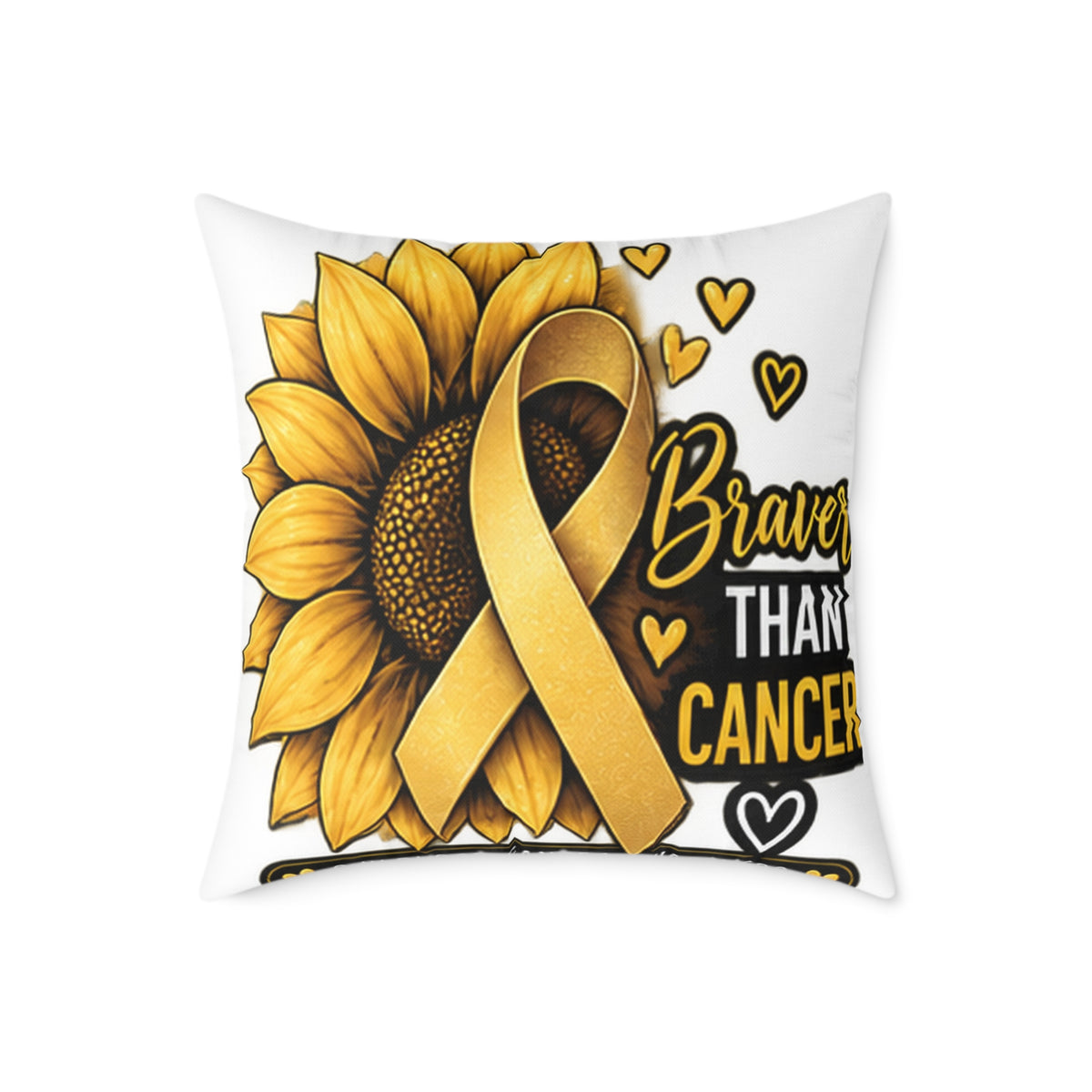 Sunflower Gold Ribbon Pillow —Childhood Cancer  'Braver Than Cancer' Awareness Throw Pillow