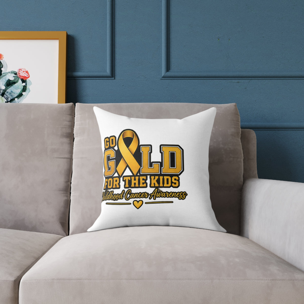 Go Gold For The Kids Pillow — Childhood Cancer Awareness Square Throw Pillow