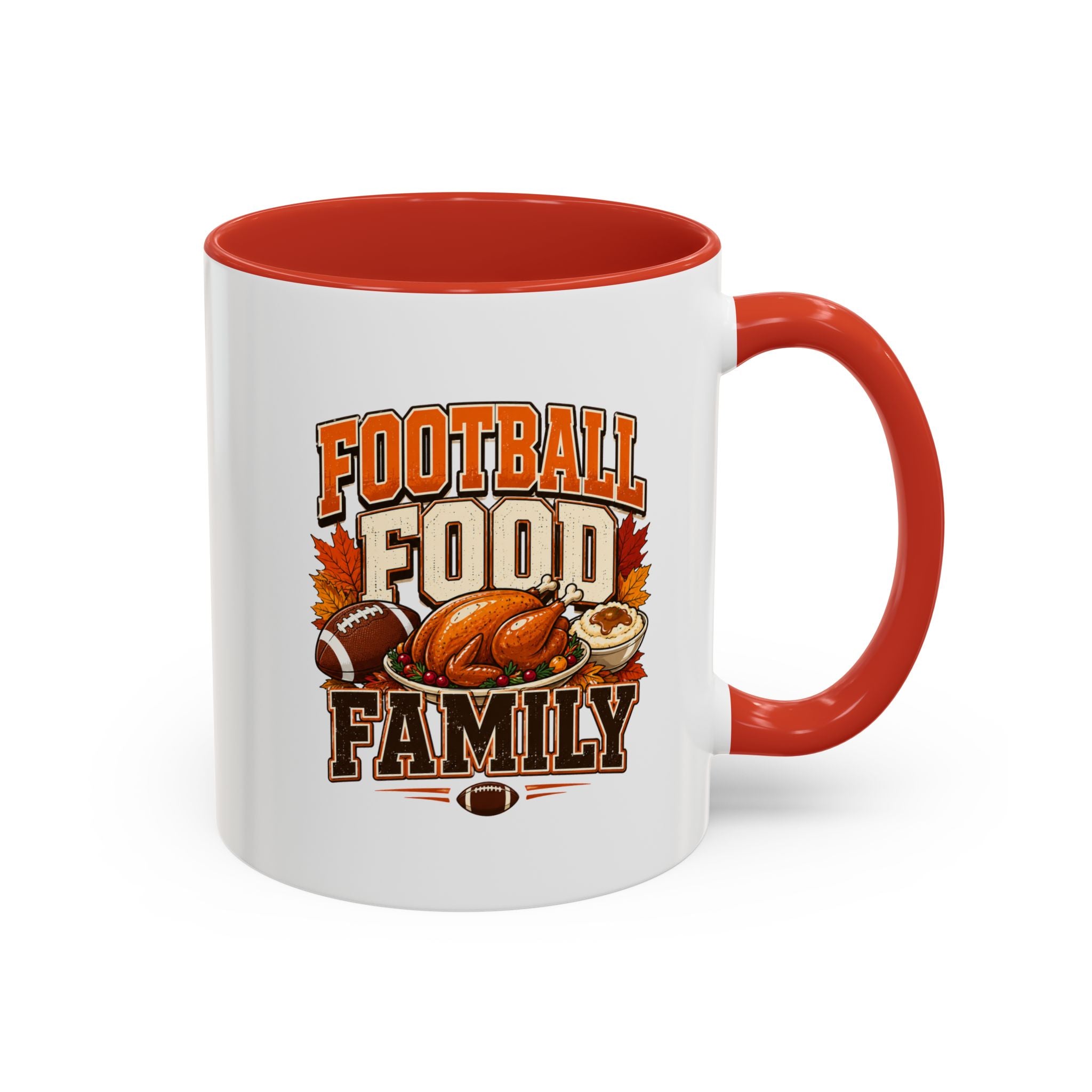 Thanksgiving Mug Football, Food & Family Coffee Mug — Thanksgiving Game Day Accent Mug