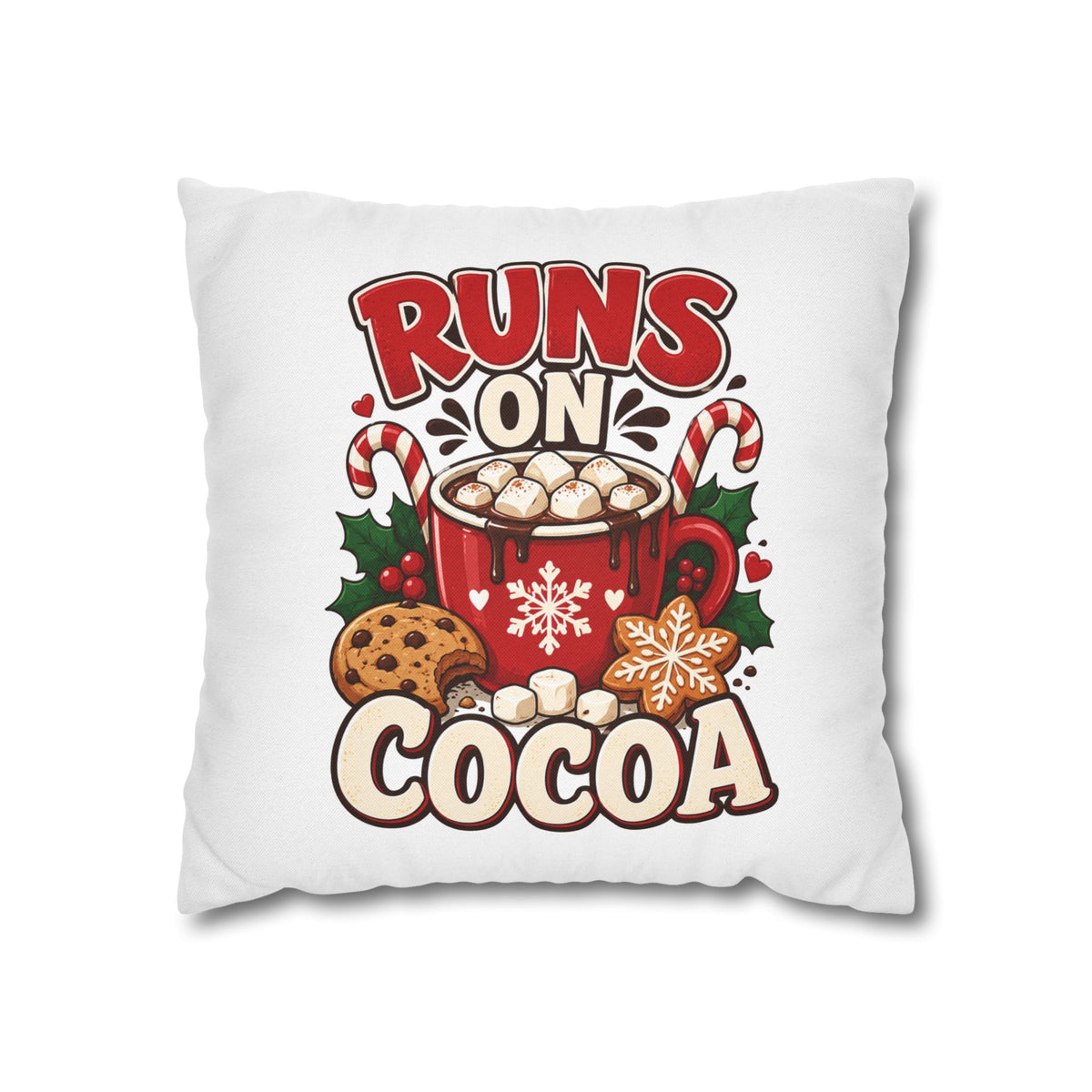 Christmas Runs on Cocoa Decorative Pillowcase — Hot Chocolate Holiday Throw Pillow