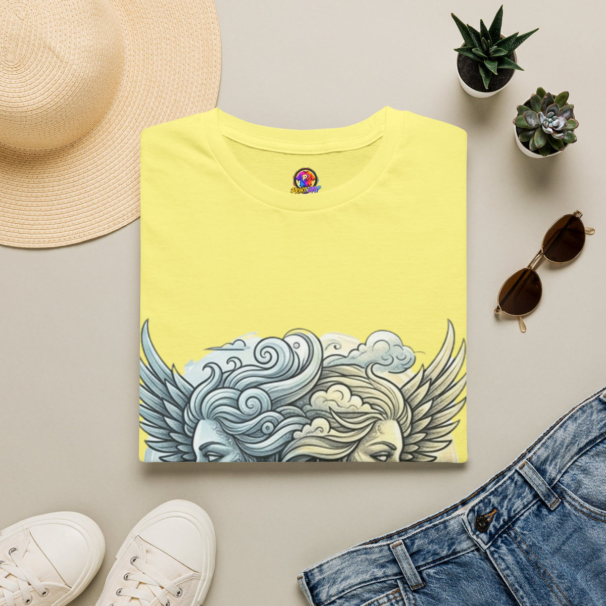 Mythic Moon & Sun Faces T-Shirt — Celestial Duality Graphic Tee