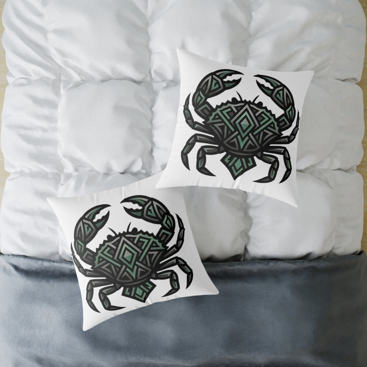 Cancer Zodiac Crab Mandala Square Pillow — Geometric Beach Decor Cushion