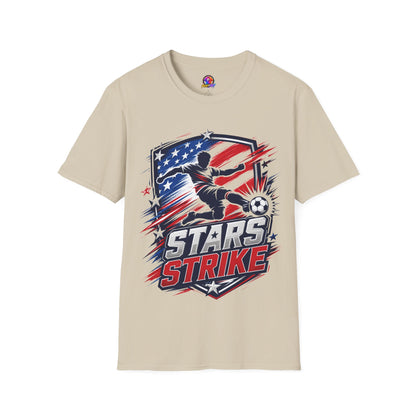 USA Soccer Stars Strike T‑Shirt — American Flag Soccer Player Graphic