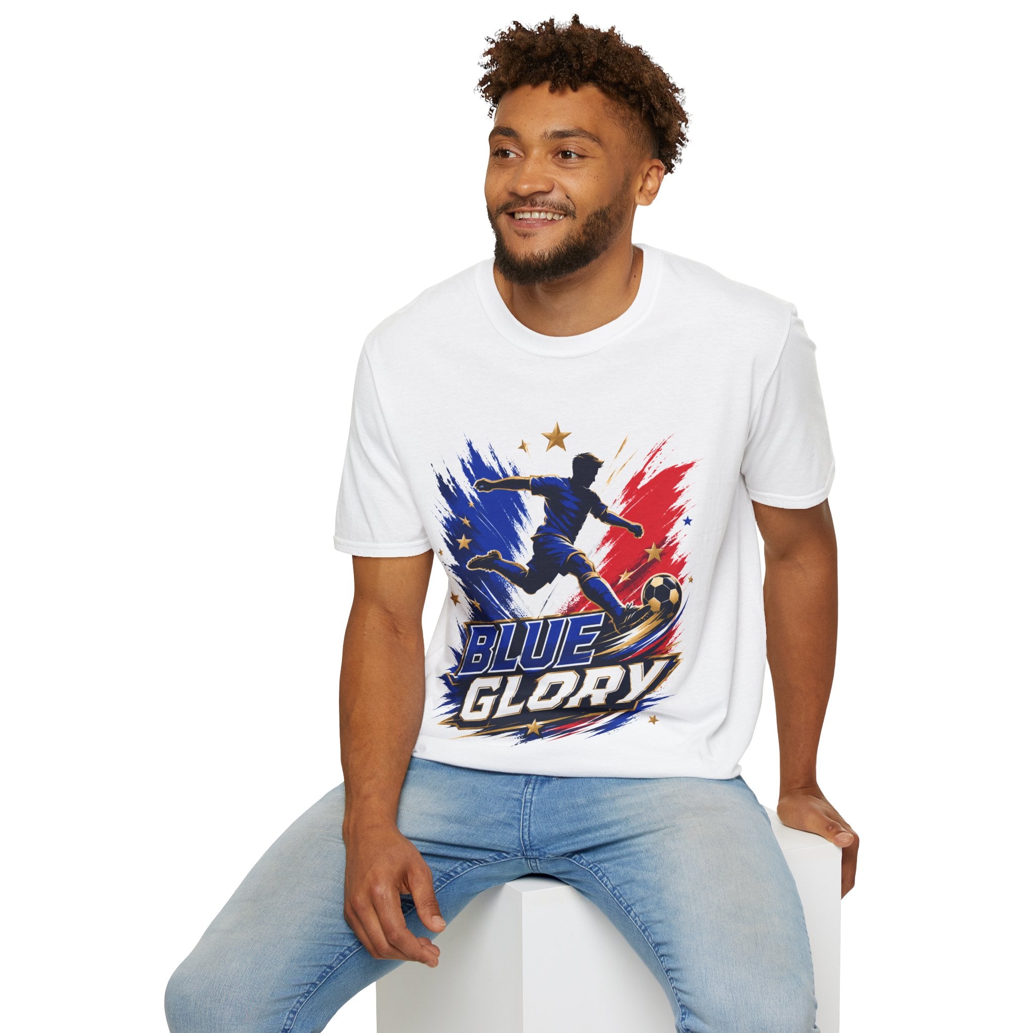 France Soccer T-Shirt — "Blue Glory" Red, White & Blue Player Graphic