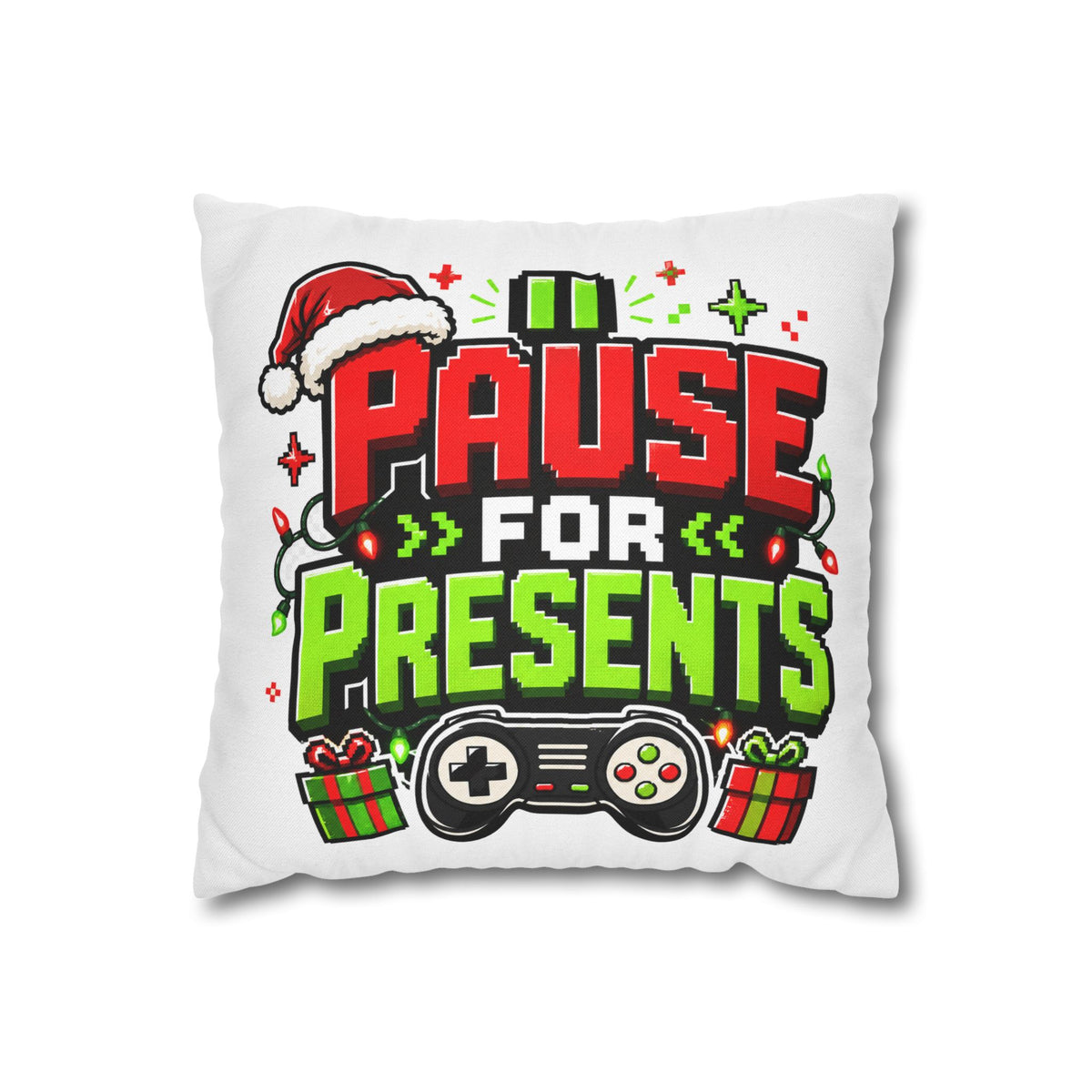 Pause for Presents Gaming Christmas Pillowcase Modern Day Christmas