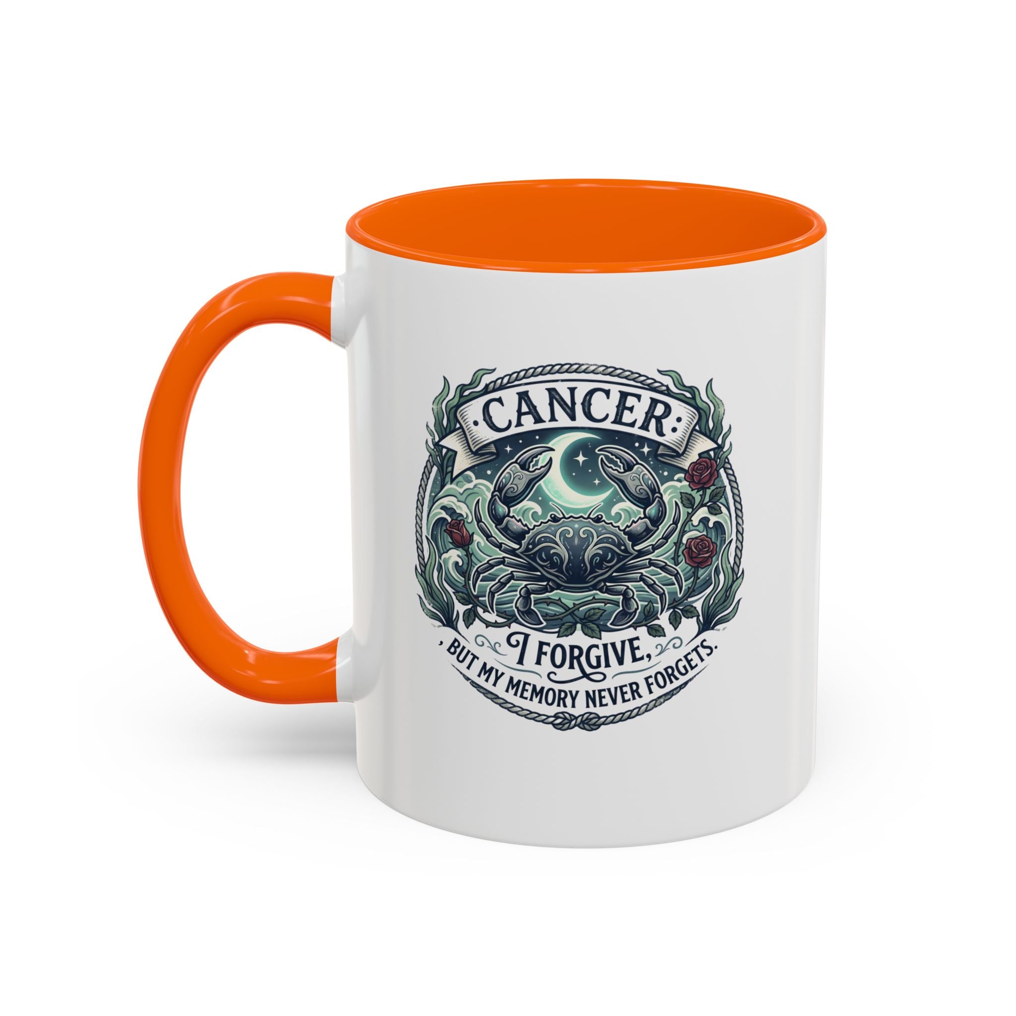 Cancer Zodiac Accent Coffee Mug — 'I Forgive But My Memory Never Forgets' Horoscope Gift