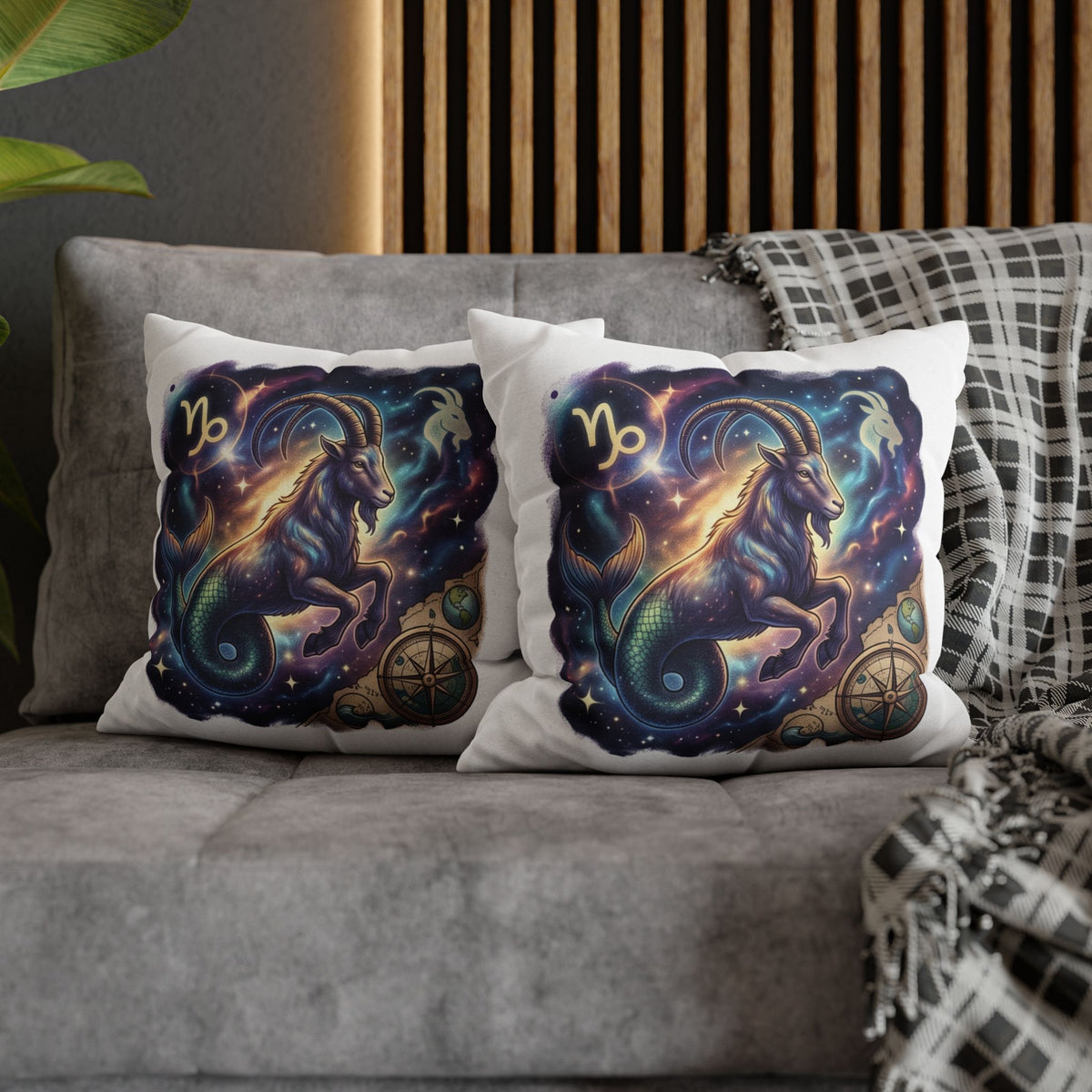 Capricorn Zodiac Throw Pillowcase — Mystical Goat Constellation Home Decor