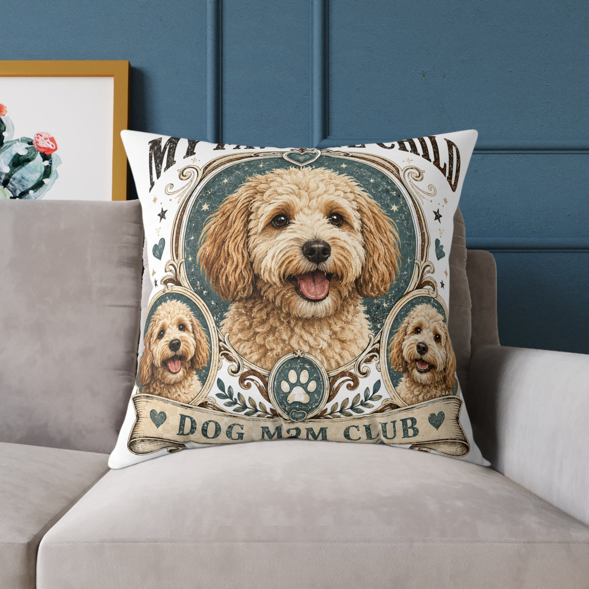 Doodle Dog Mom Pillow   Milo Bailey Dog Dad Mom— "My Favorite Child" Decorative Canvas Throw