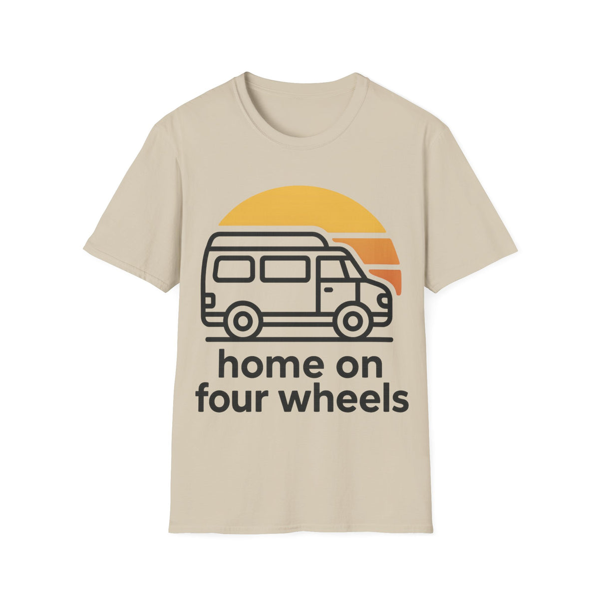 Home on Four Wheels Retro Vanlife Tee - Minimalist Camper Sunset Graphic T-Shirt - Trending Now - September 2026