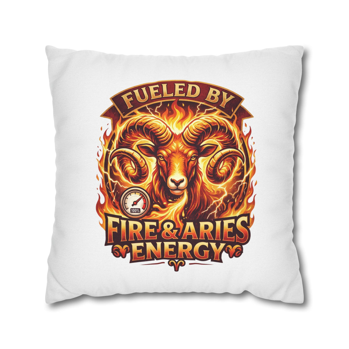 Aries Pillowcase Aries Ram Pillow — "Fueled by Fire & Aries Energy" Decorative Throw Pillow
