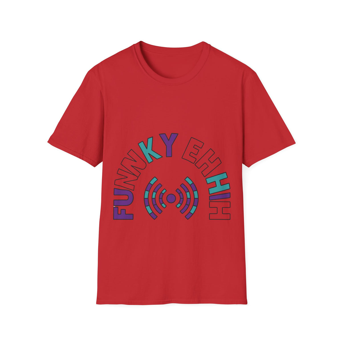 "Funky Ehhh" Arched Block Typography Tee | Colorful Radio Wave T-Shirt - Trending Now - September 2026