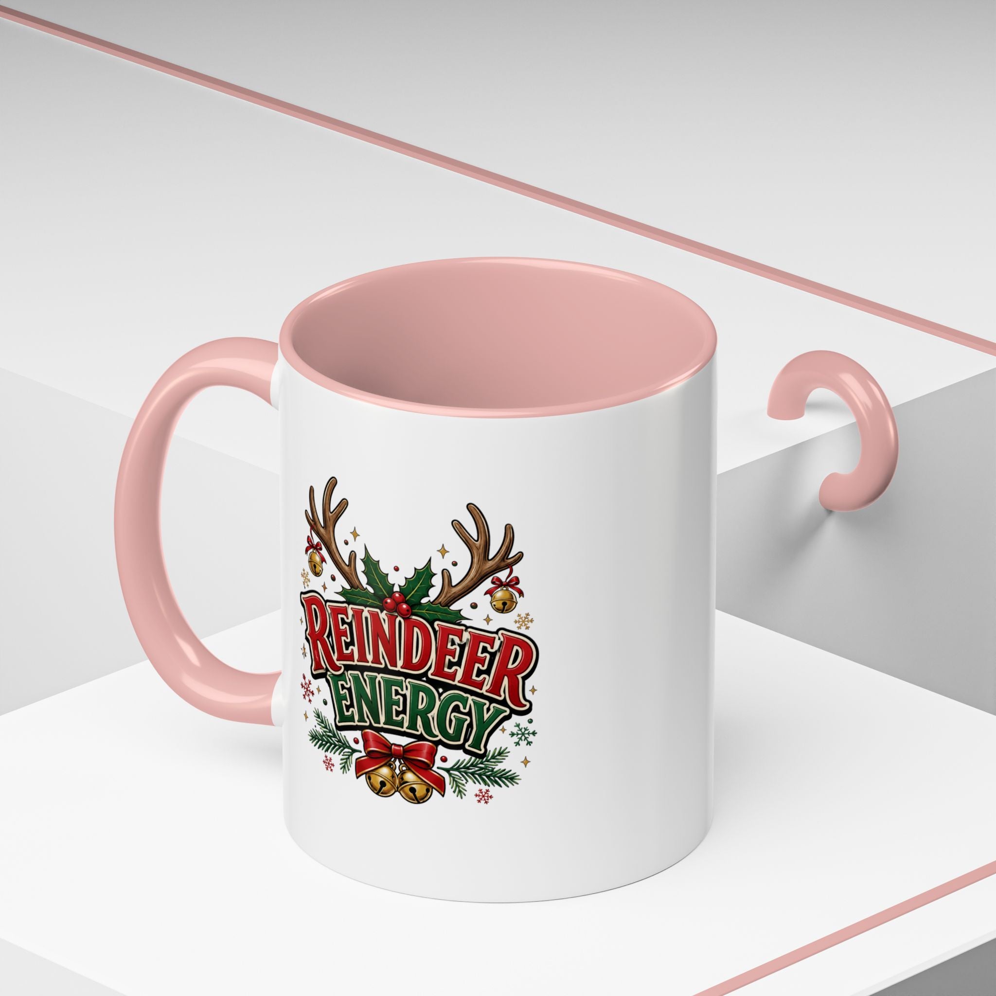 Reindeer Energy Coffee Mug – Holiday Christmas Antlers & Bells Accent Mug