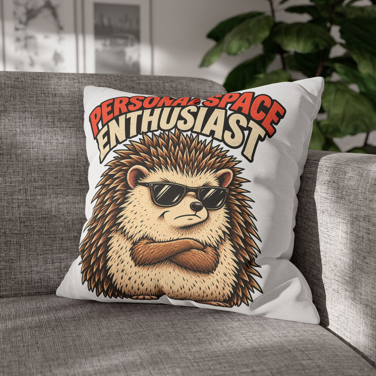 Personal Space Enthusiast Hedgehog Pillowcase — Funny Decorative Throw Pillow Cover