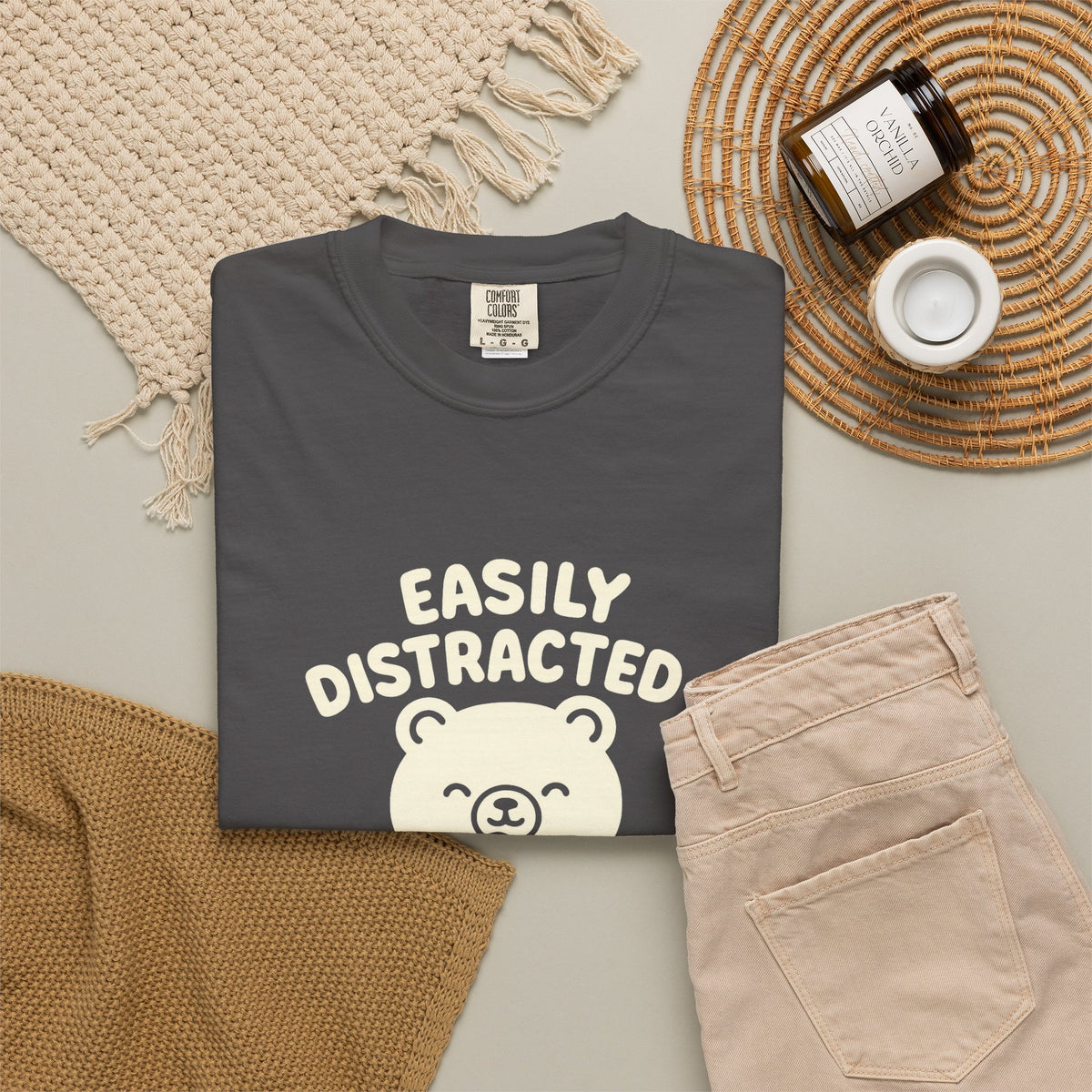 Hot Cocoa Bear T-Shirt — "Easily Distracted" Cute Winter Graphic Tee - Trending Now - October 2026