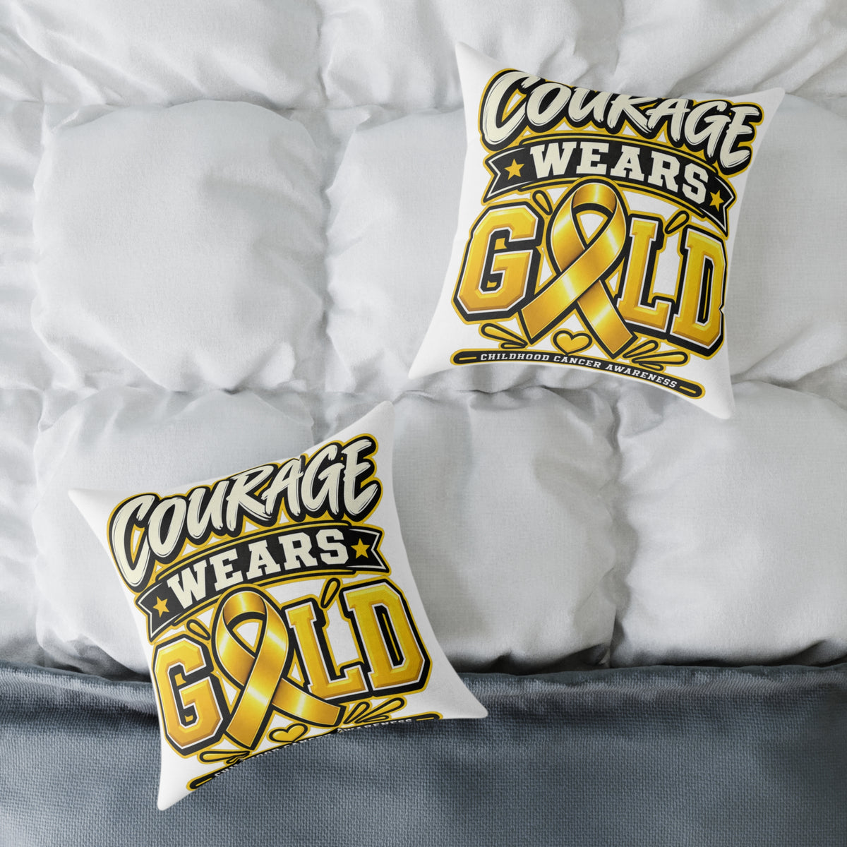 Courage Wears Gold Pillow — Childhood Cancer Awareness Throw Pillow