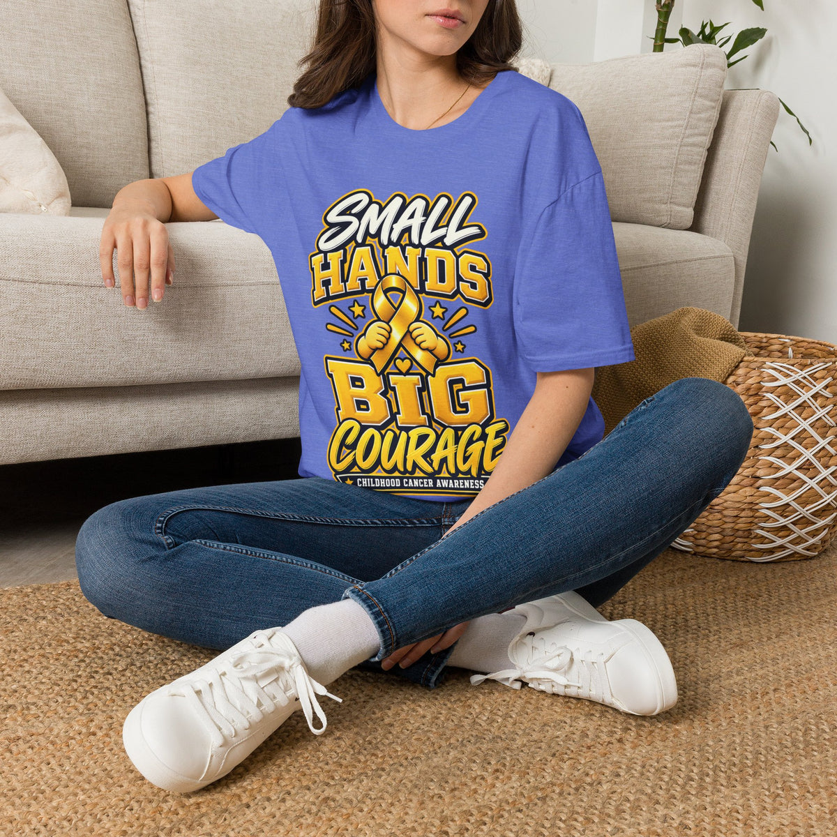 Children's Cancer Awareness T-Shirt — "Small Hands Big Courage" Yellow Ribbon