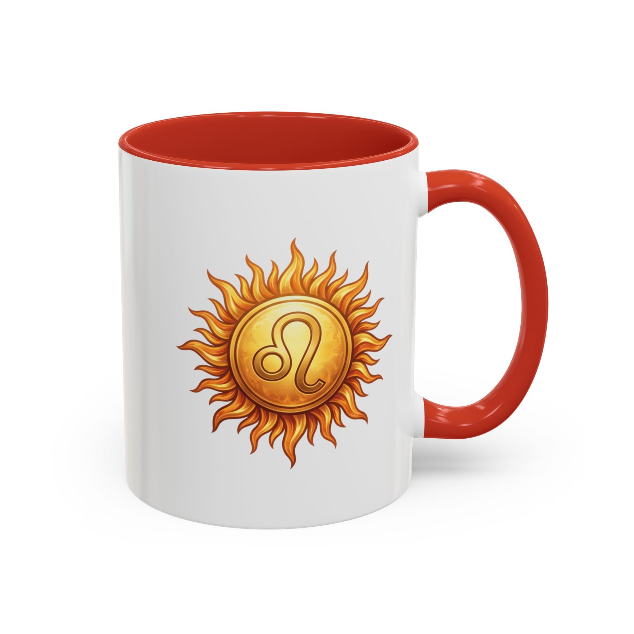 Leo Zodiac Sun Coffee Mug — Astrology Gift, Bold Sun & Leo Symbol Accent Mug