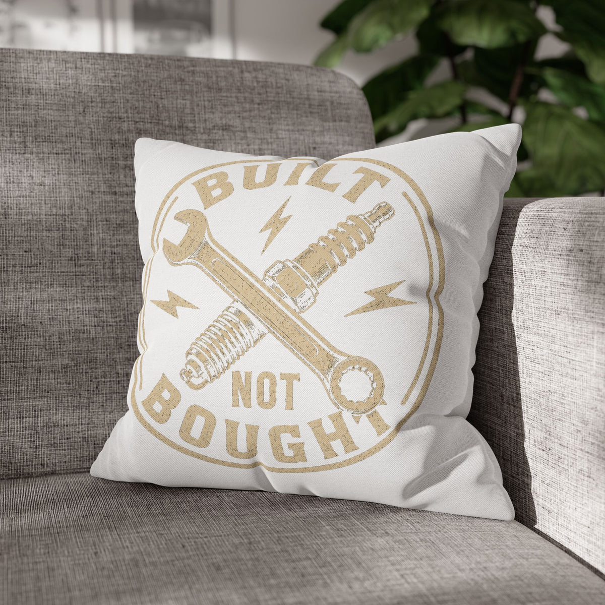 Built Not Bought Garage Milo Bailey Dog Dad Mom Pillowcase — Mechanic Tool Spark Plug Accent Pillowcase
