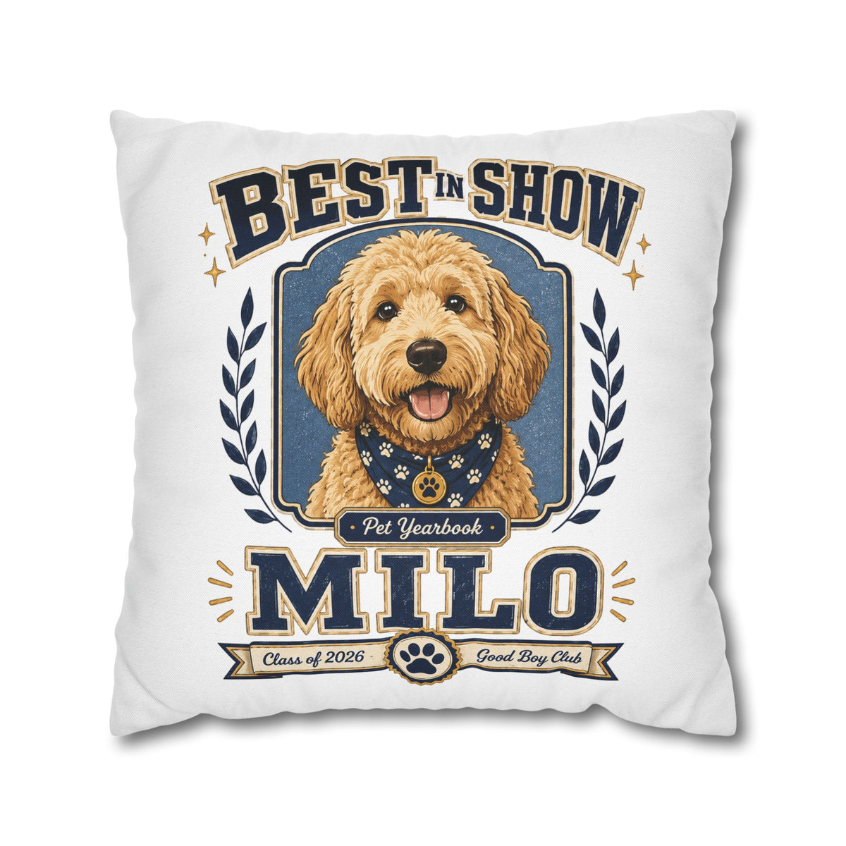 Best in Show Milo Pillowcase — Personalized Dog Portrait Decorative Pillowcase Milo Bailey Dog Dad Mom