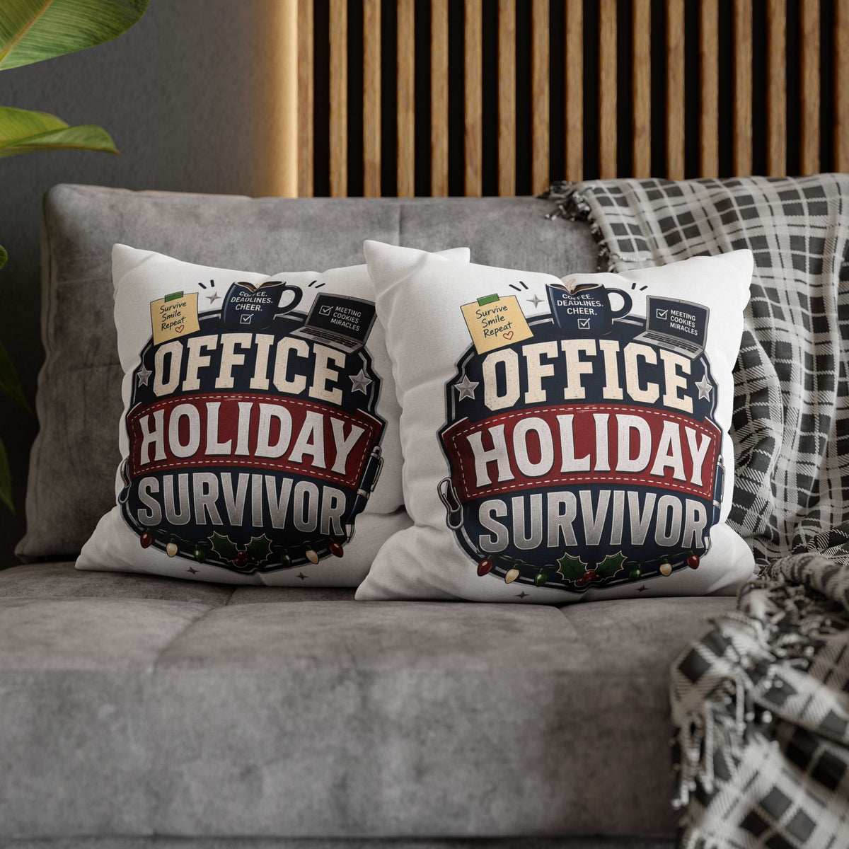 Office Holiday Survivor Pillowcase Modern Day Christmas  - Funny Workplace Christmas Decor