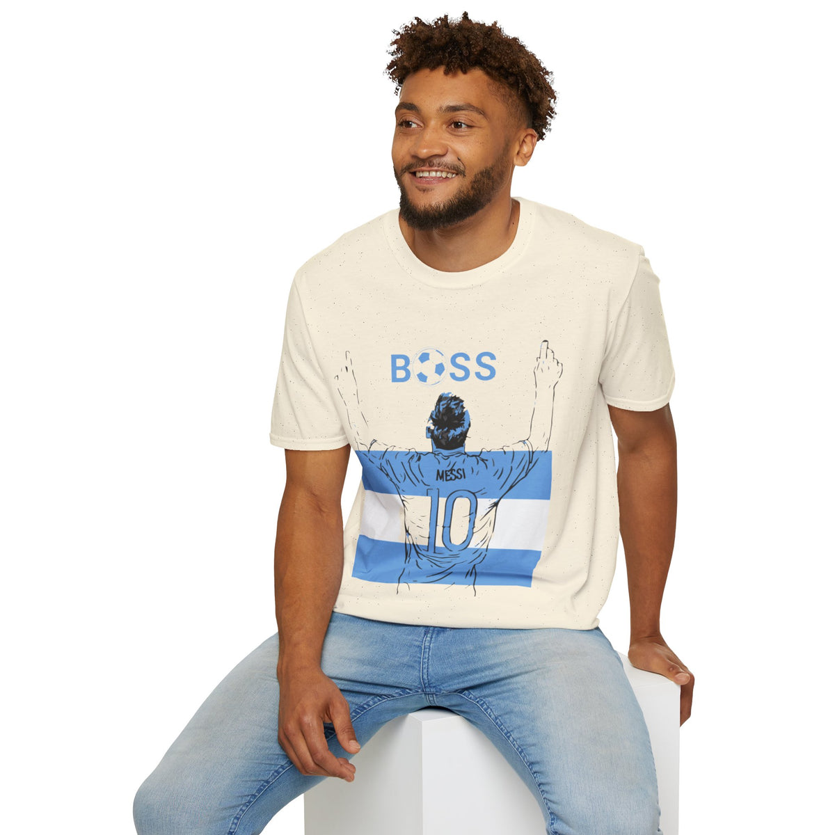 Soccer Boss T‑Shirt — 'BOSS' Striped Football Player Graphic Tee