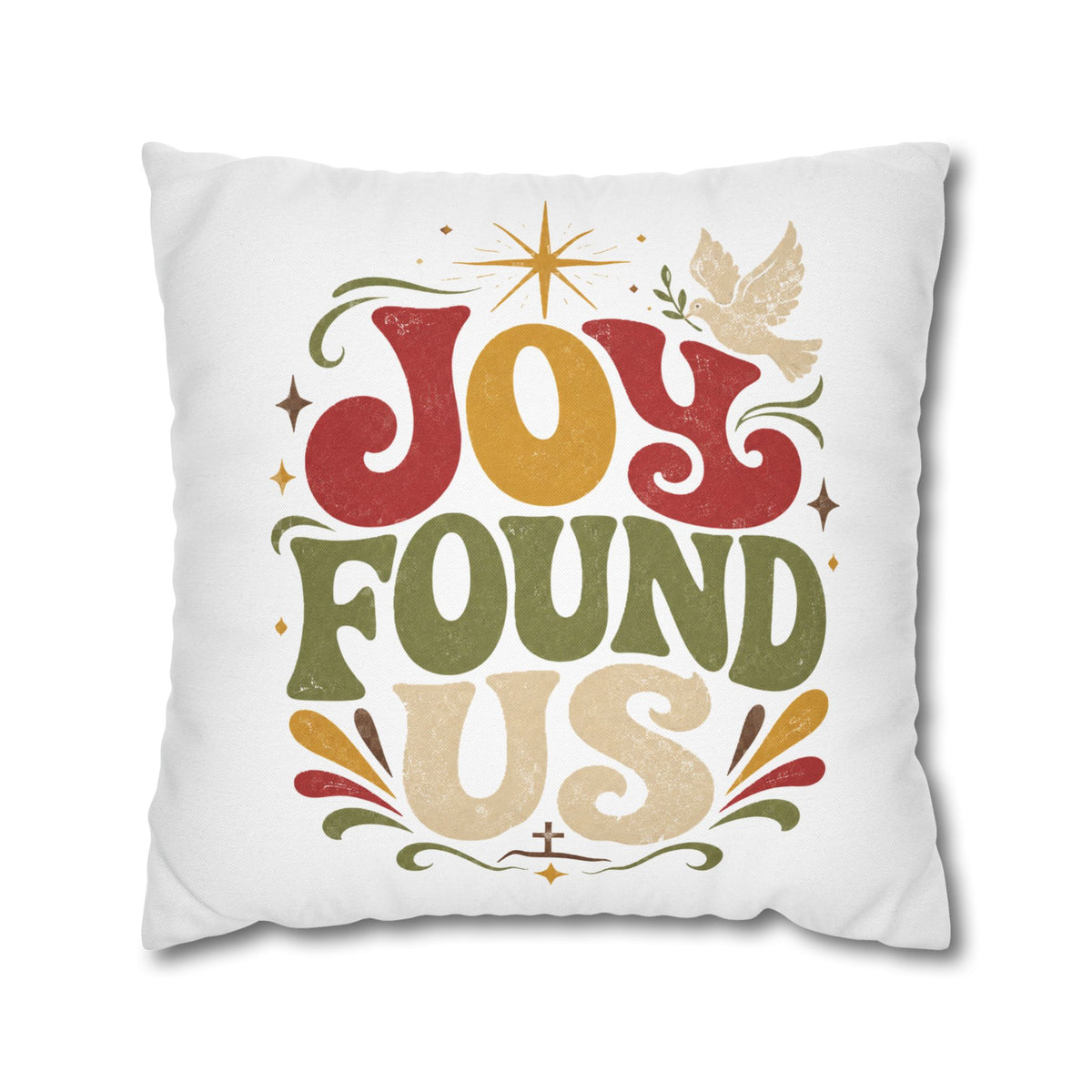 Christmas Joy Found Us Decorative Pillowcase — Retro Holiday Cushion Cover