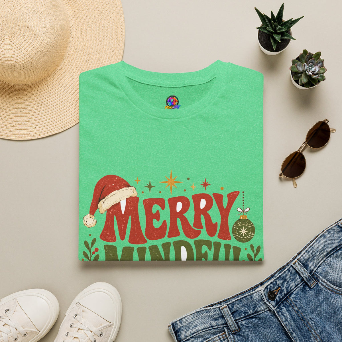 Merry Mindful Mood T-Shirt — Cozy Holiday Christmas Graphic Tee