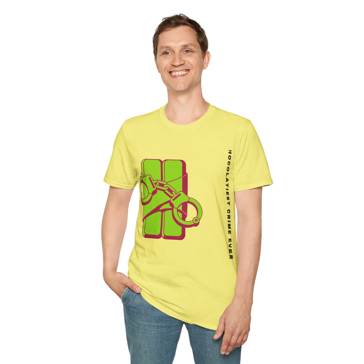 Chocolateie Graphic T‑Shirt — Green Candy Bar with Handcuffs Design - Trending Now - September 2026