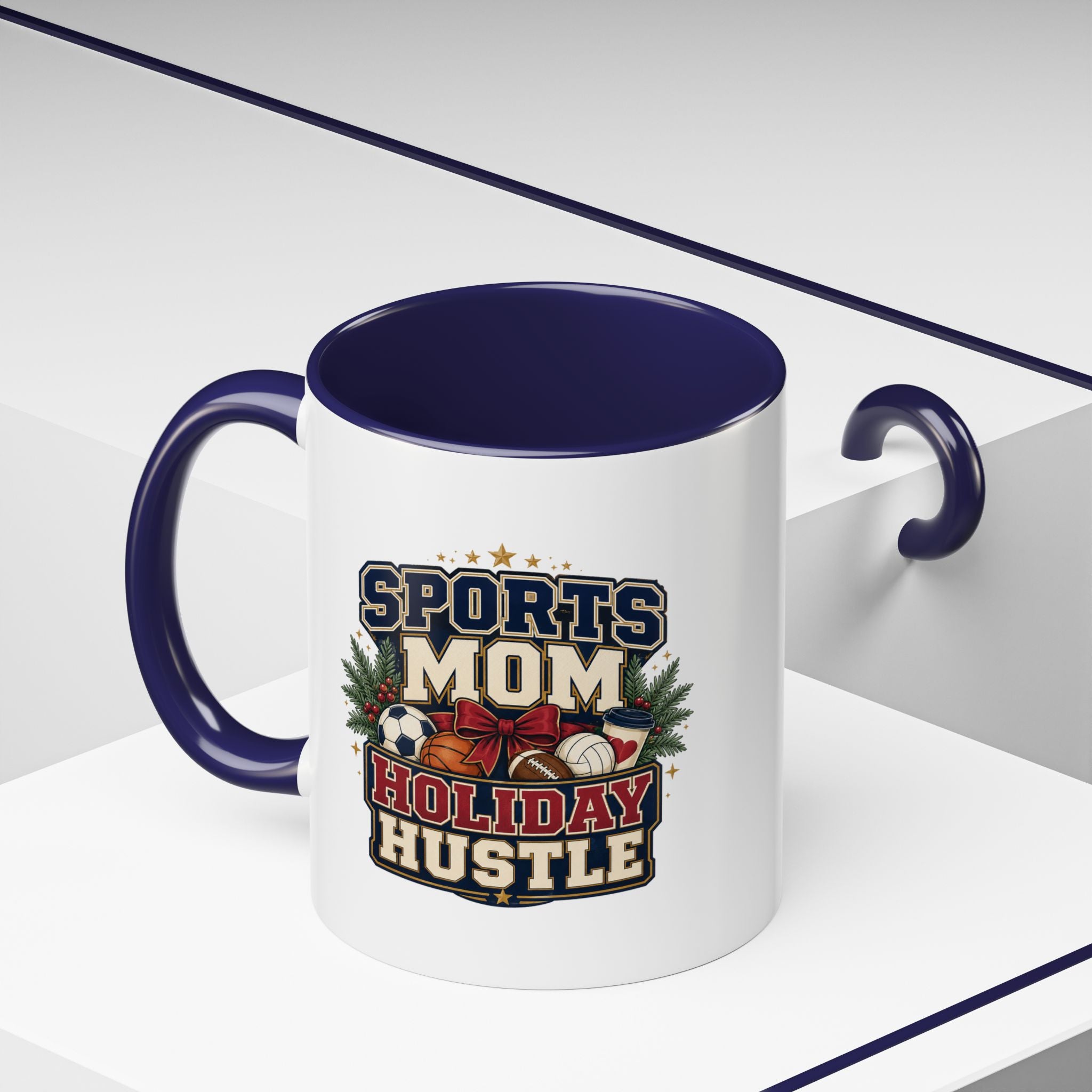 Modern Day Christmas Sports Mom Holiday Hustle Accent Coffee Mug – Christmas Sports Mom Gift