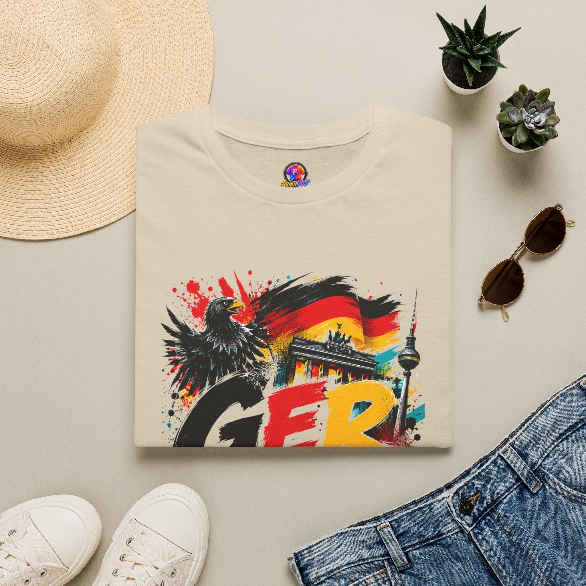 Germany Soccer Graphic T‑Shirt — Flag, Eagle & Brandenburger Tor Design