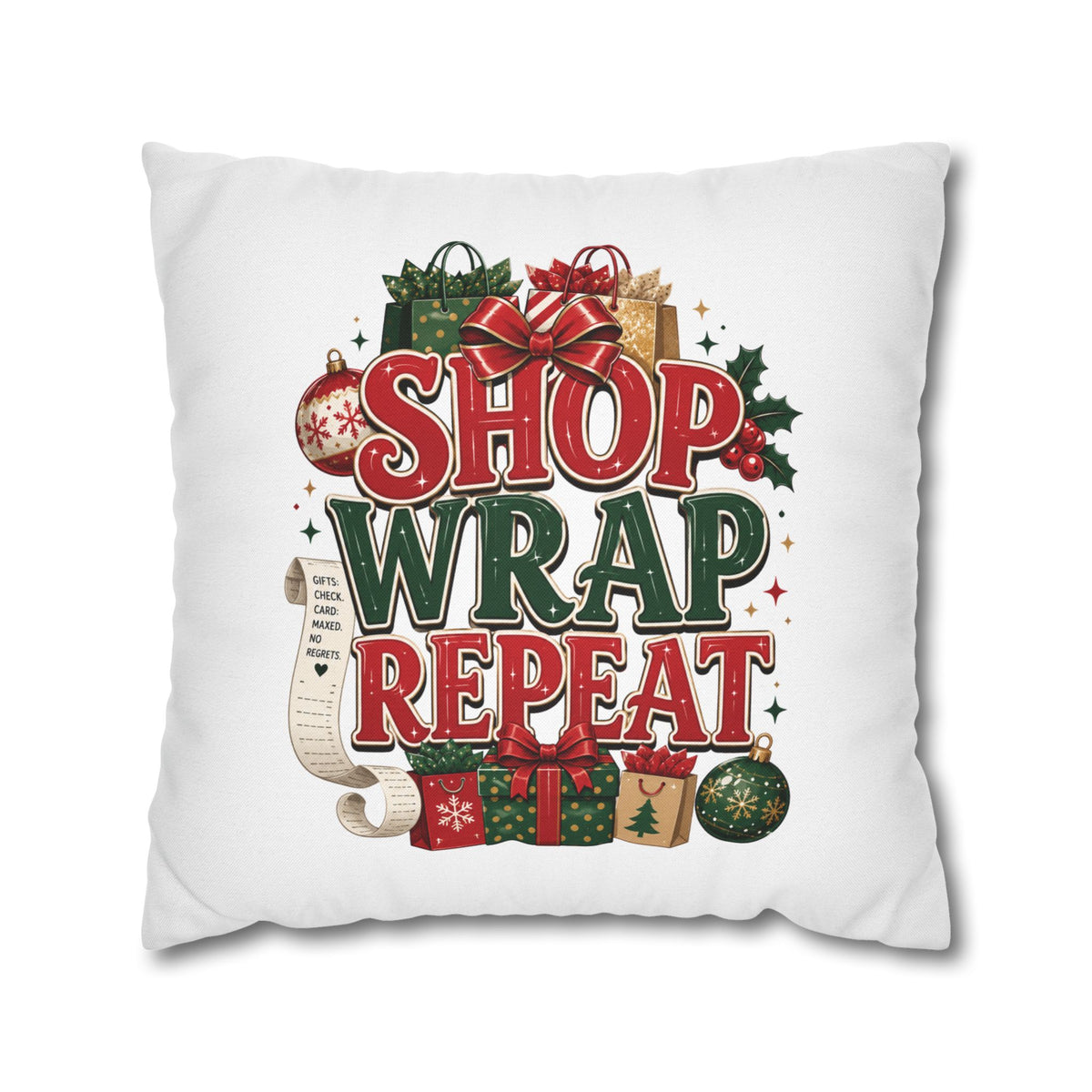 Shop Wrap Repeat Christmas Pillowcase — Holiday Decorative Throw Pillow Cover
