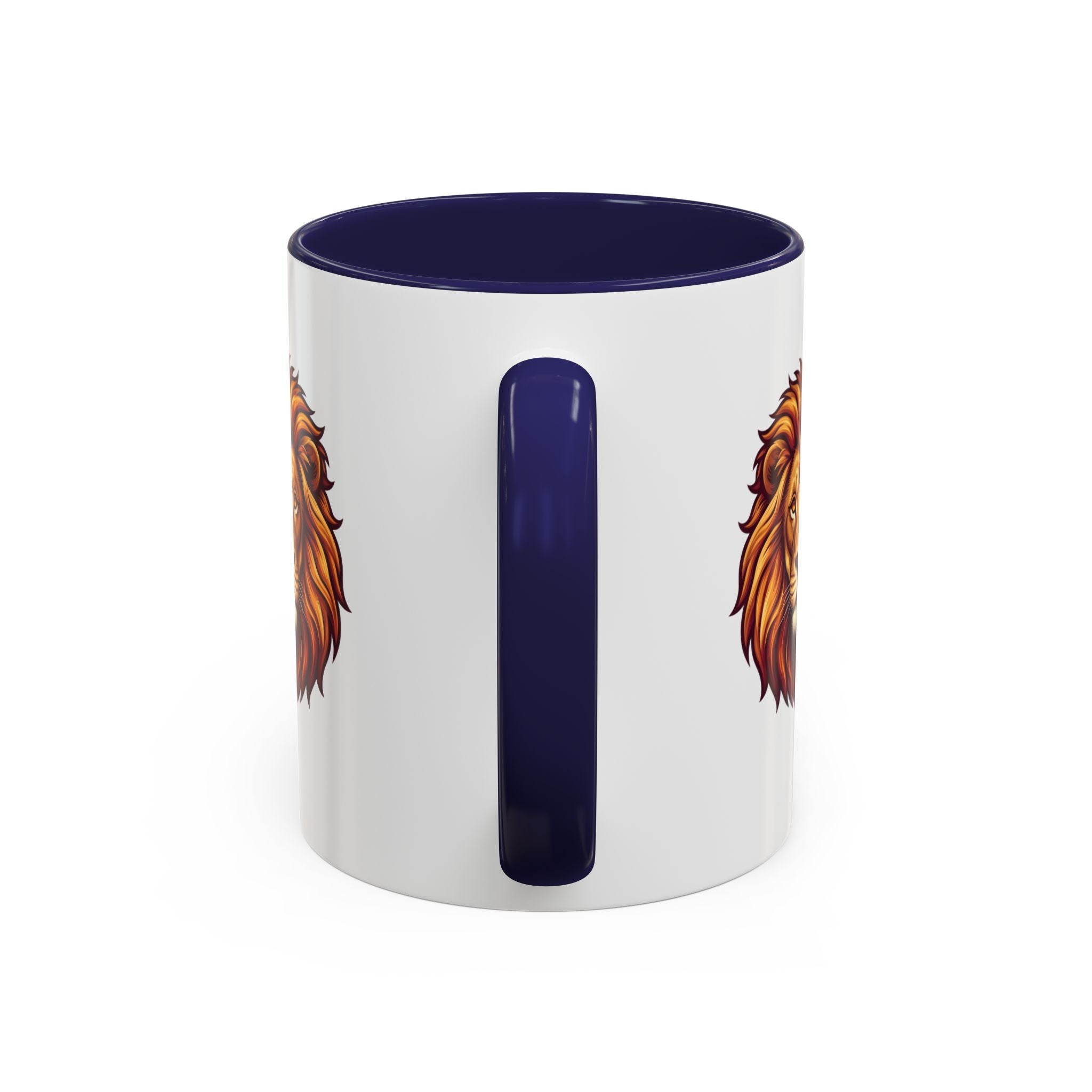 Lion Head Accent Coffee Mug — Bold Tribal Lion Face Design,