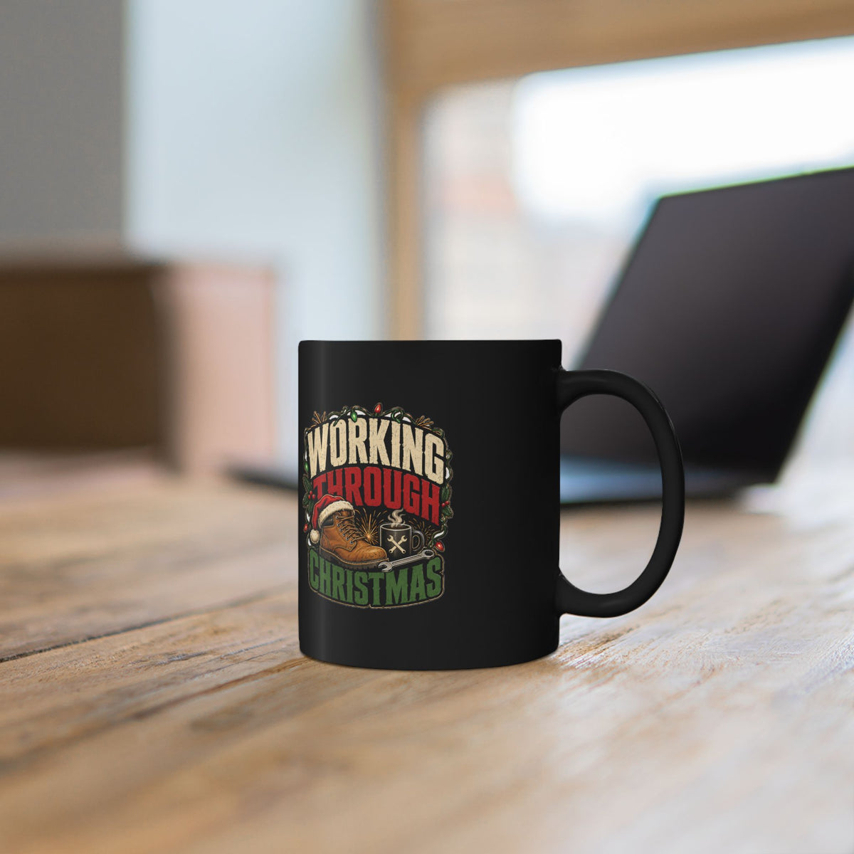 Modern Day Christmas Working Through Christmas Mug — Funny Holiday Coffee Cup for Busy Adults - Black Coffee Mug